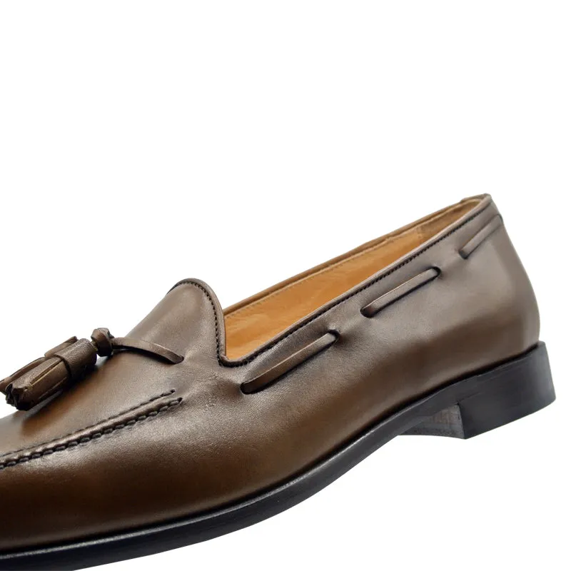 15-584-CRM FRANCO Italian Calfskin Tassel Loafer, Caramel