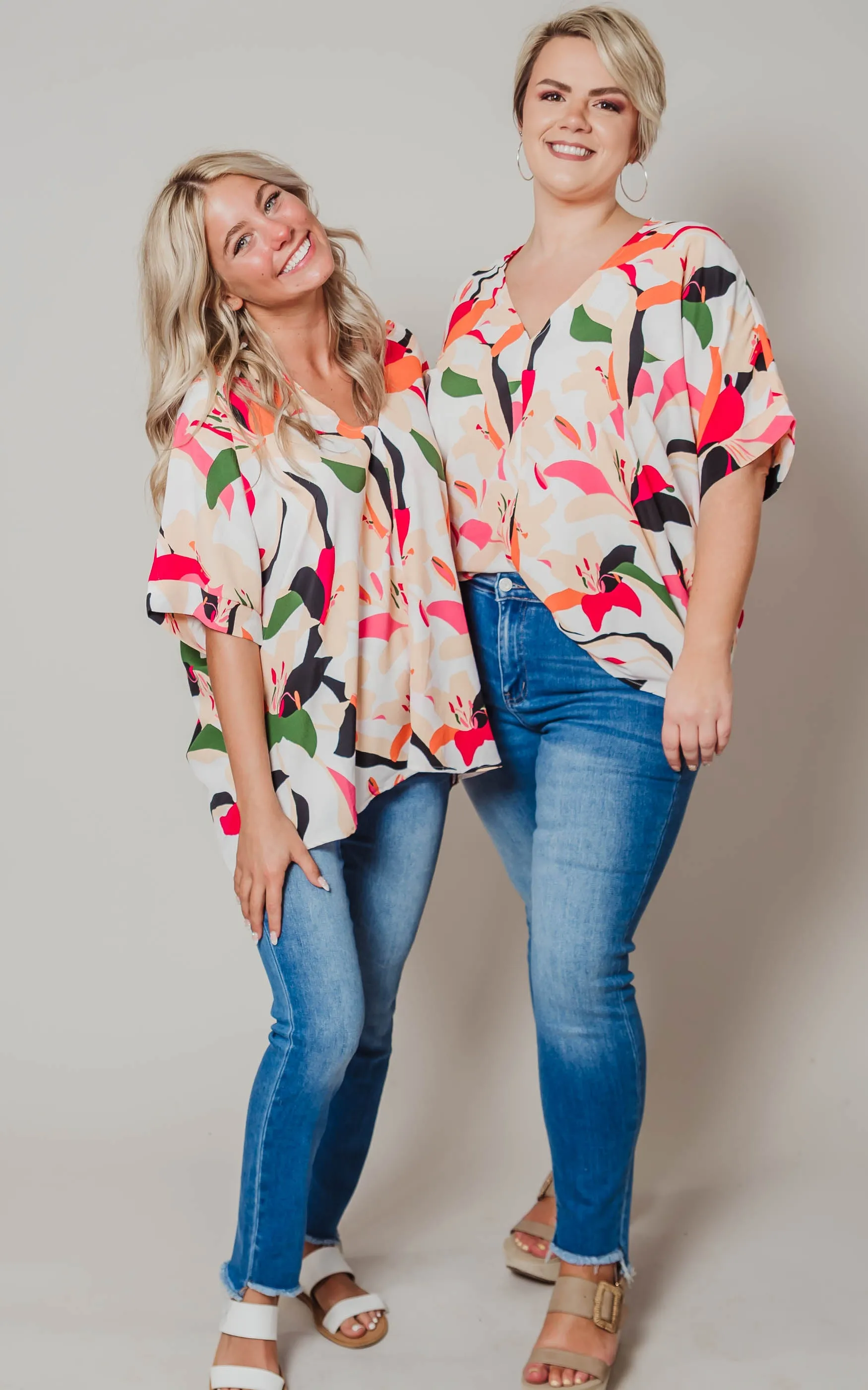 Abstract Floral Print Boxy V-Neck Top - Final Sale*