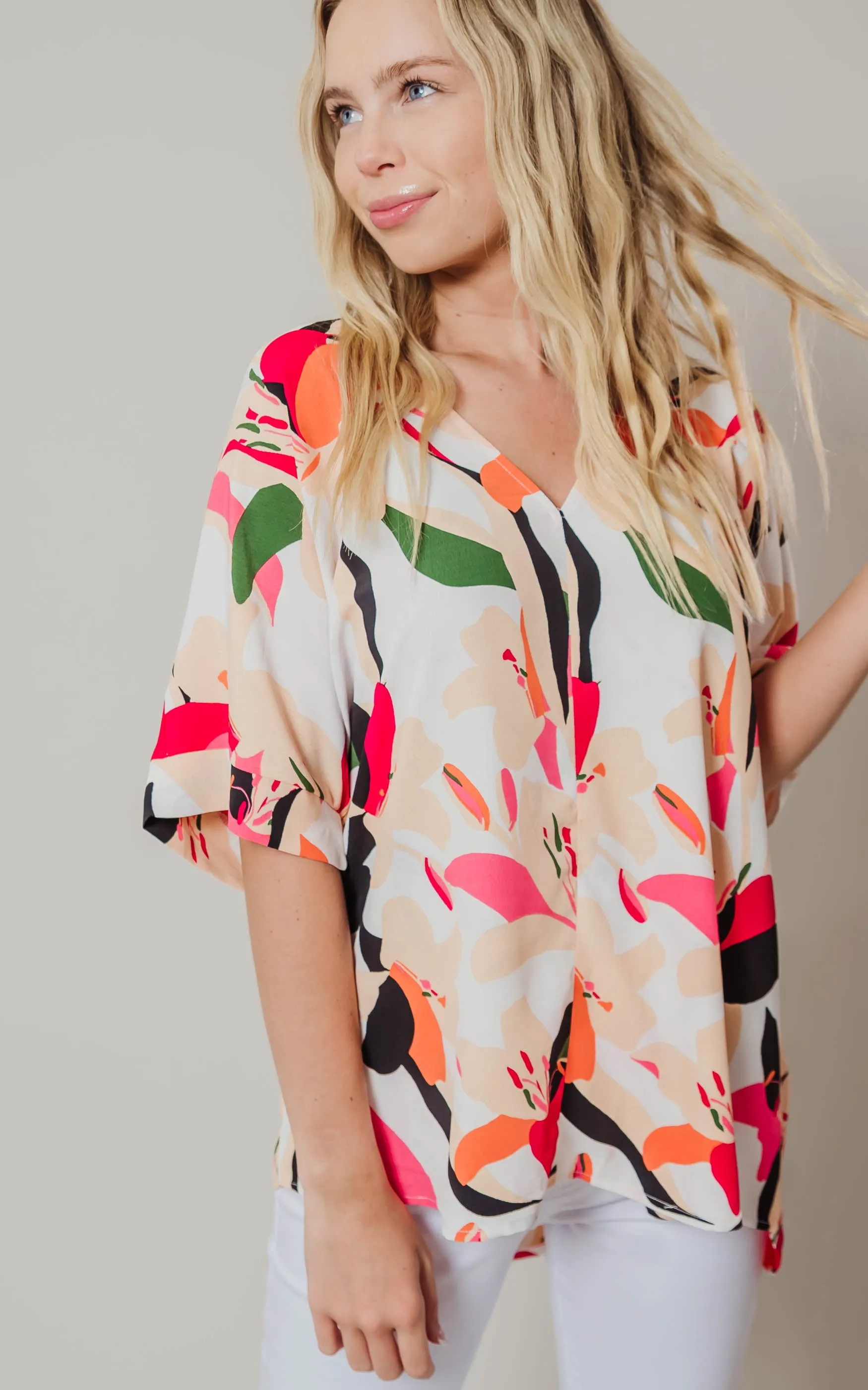 Abstract Floral Print Boxy V-Neck Top - Final Sale*