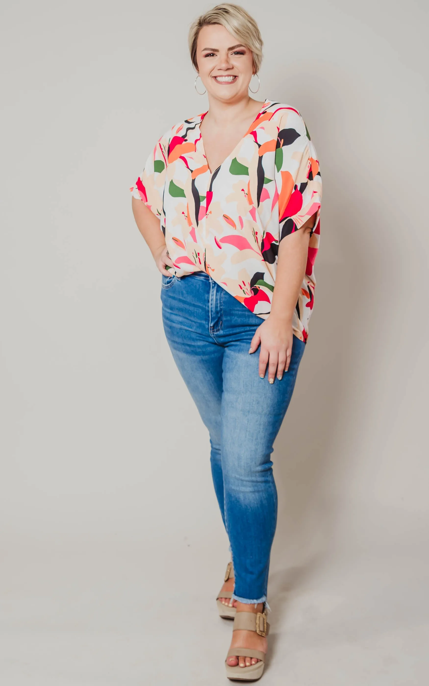 Abstract Floral Print Boxy V-Neck Top - Final Sale*