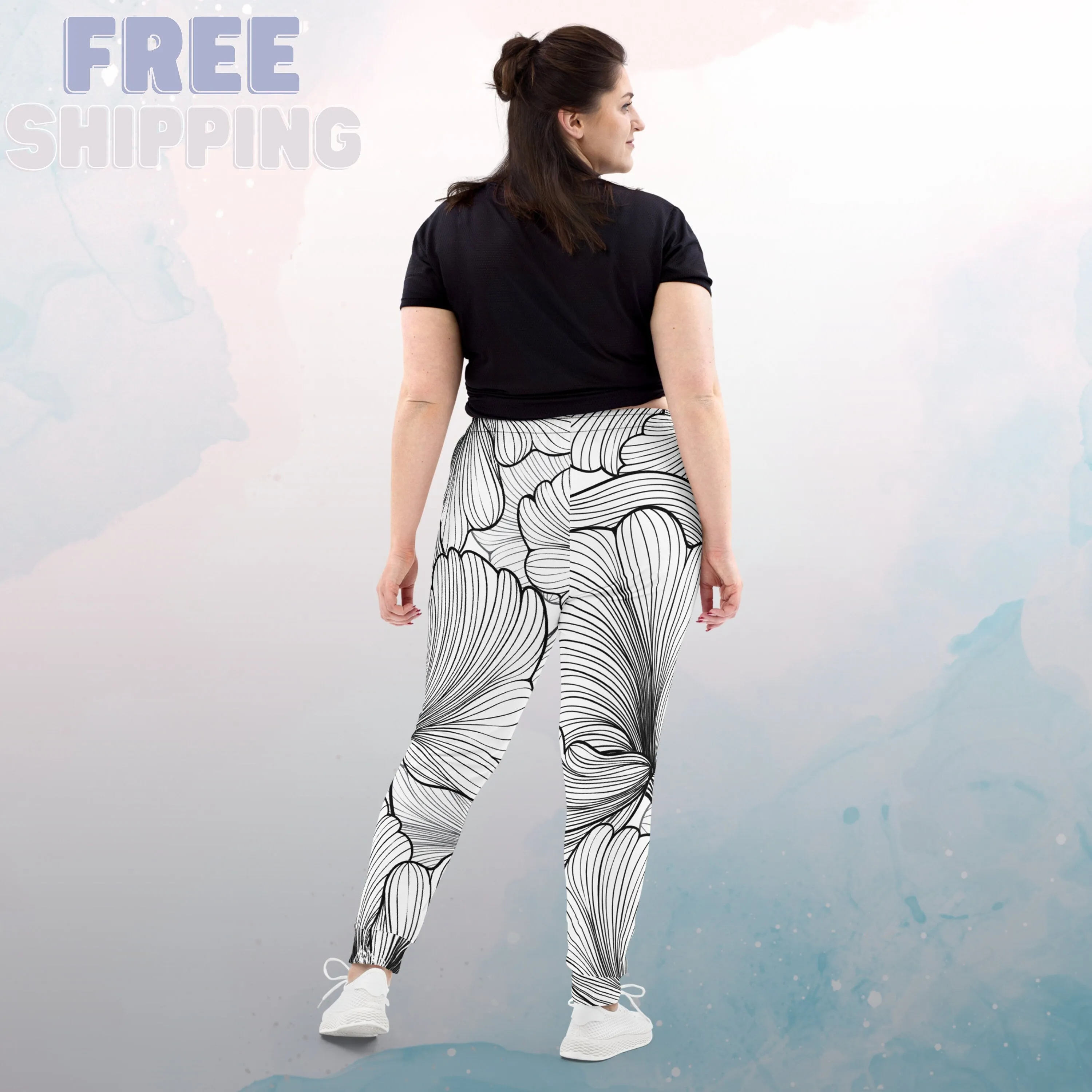 Abstract Lines Floral Pattern Womens Joggers Sweatpants