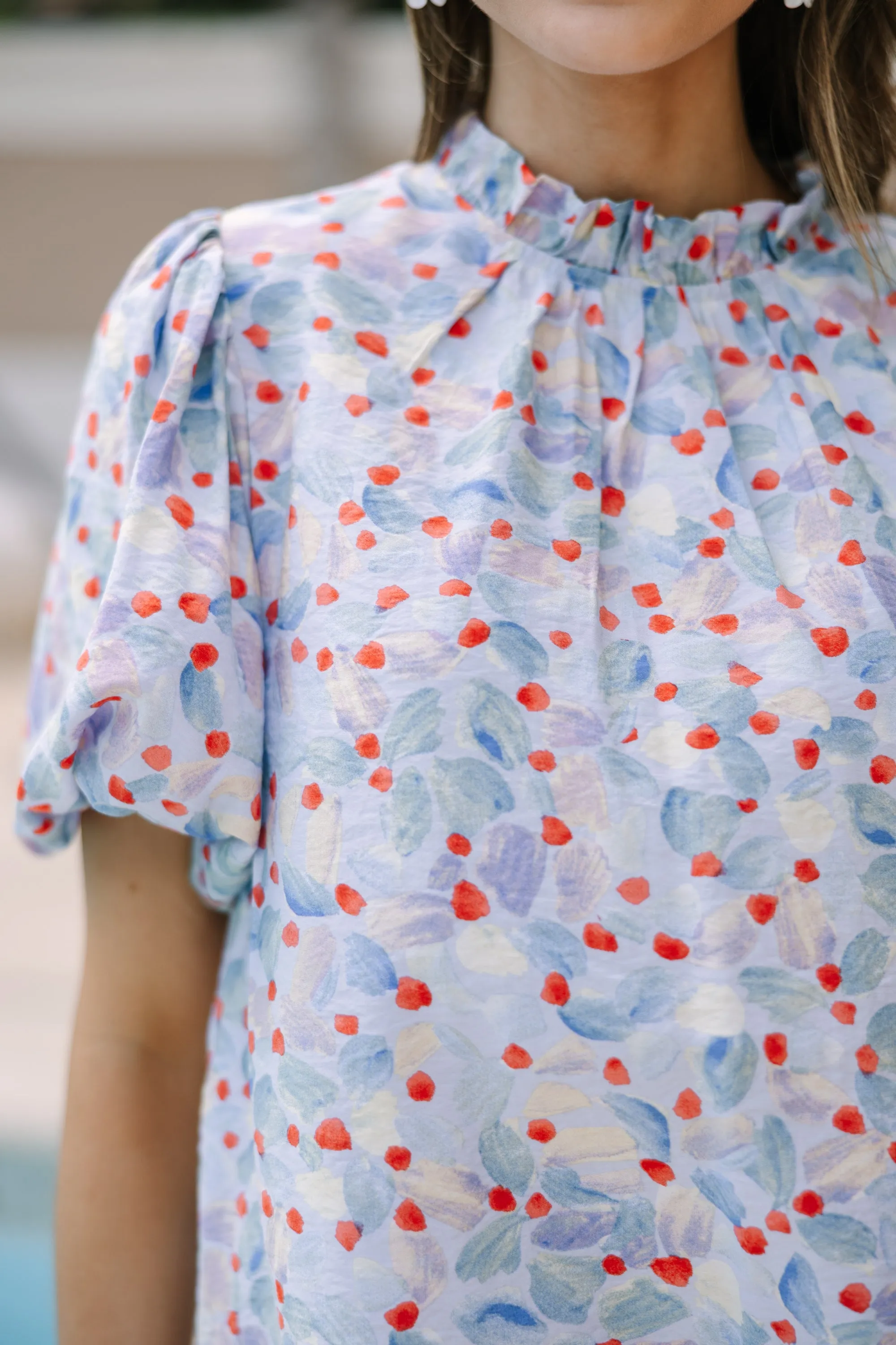 All The Fun Light Blue Floral Blouse