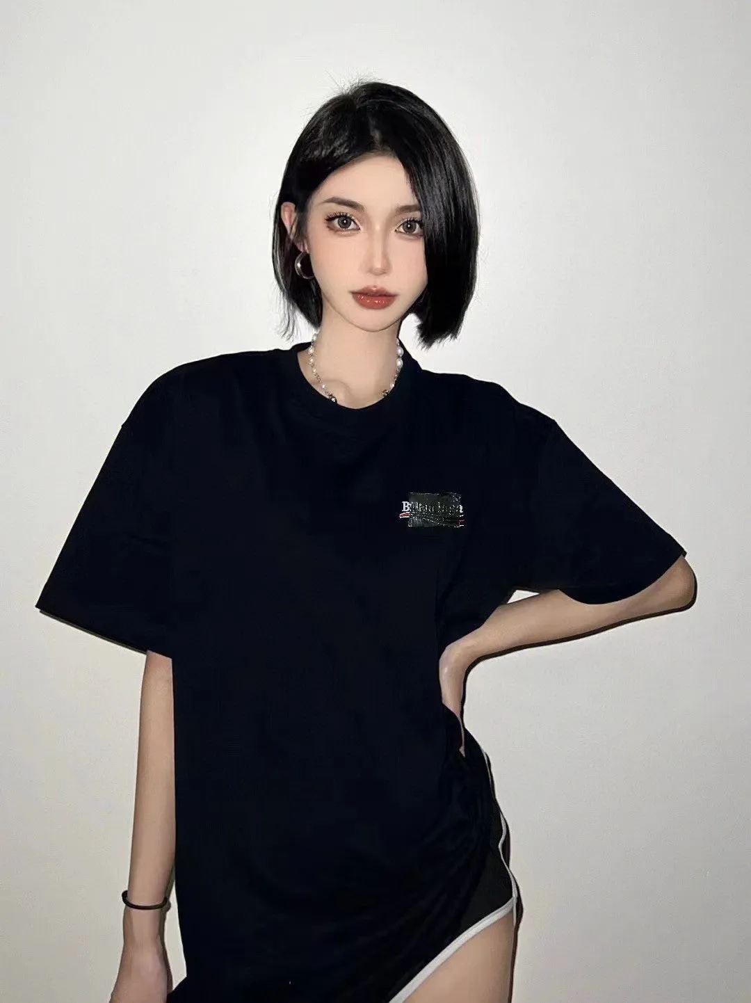 Balenciaga Embroidered Patch Logo T-Shirt (Black)