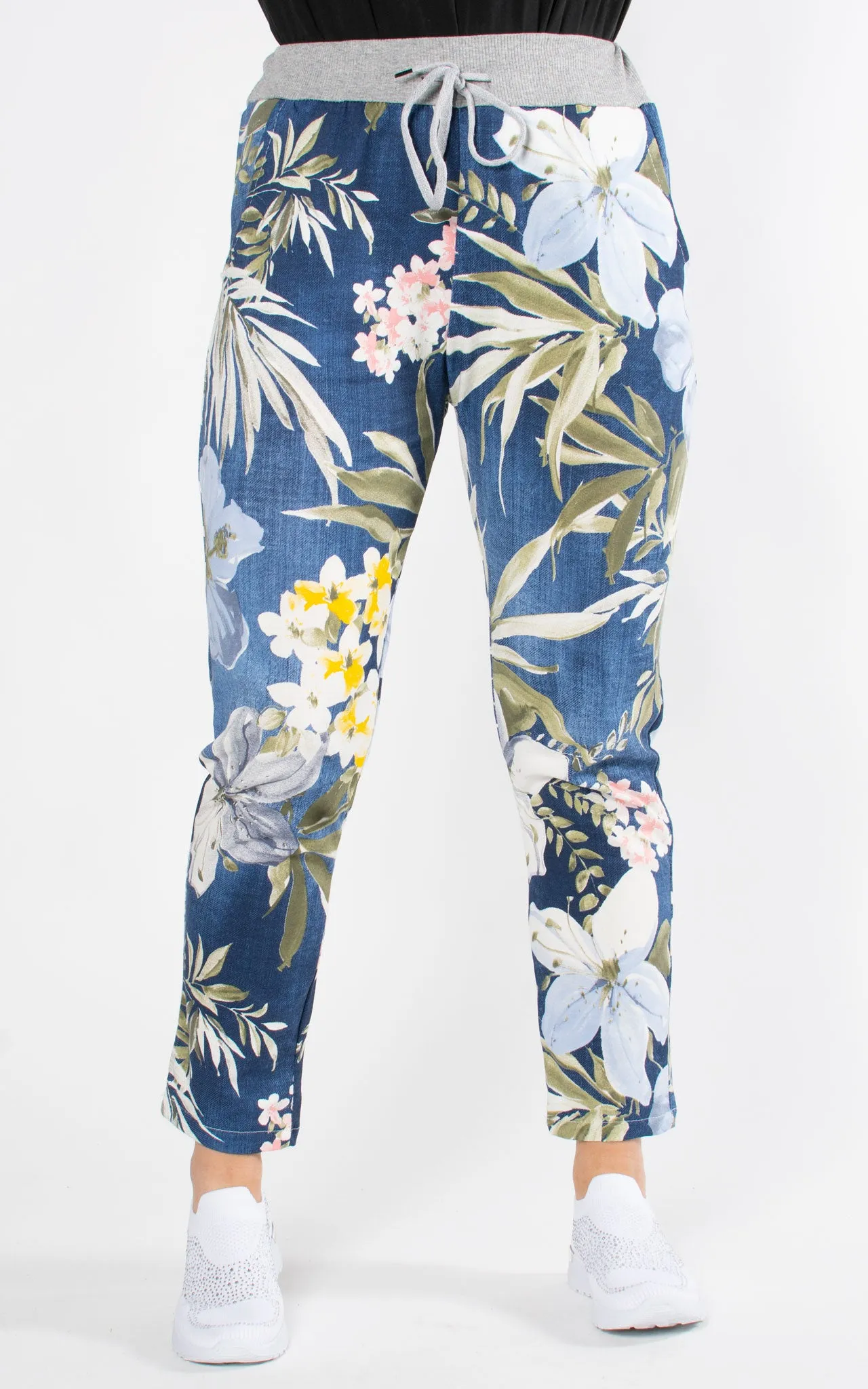 Basic Joggers | Denim Leaf Print