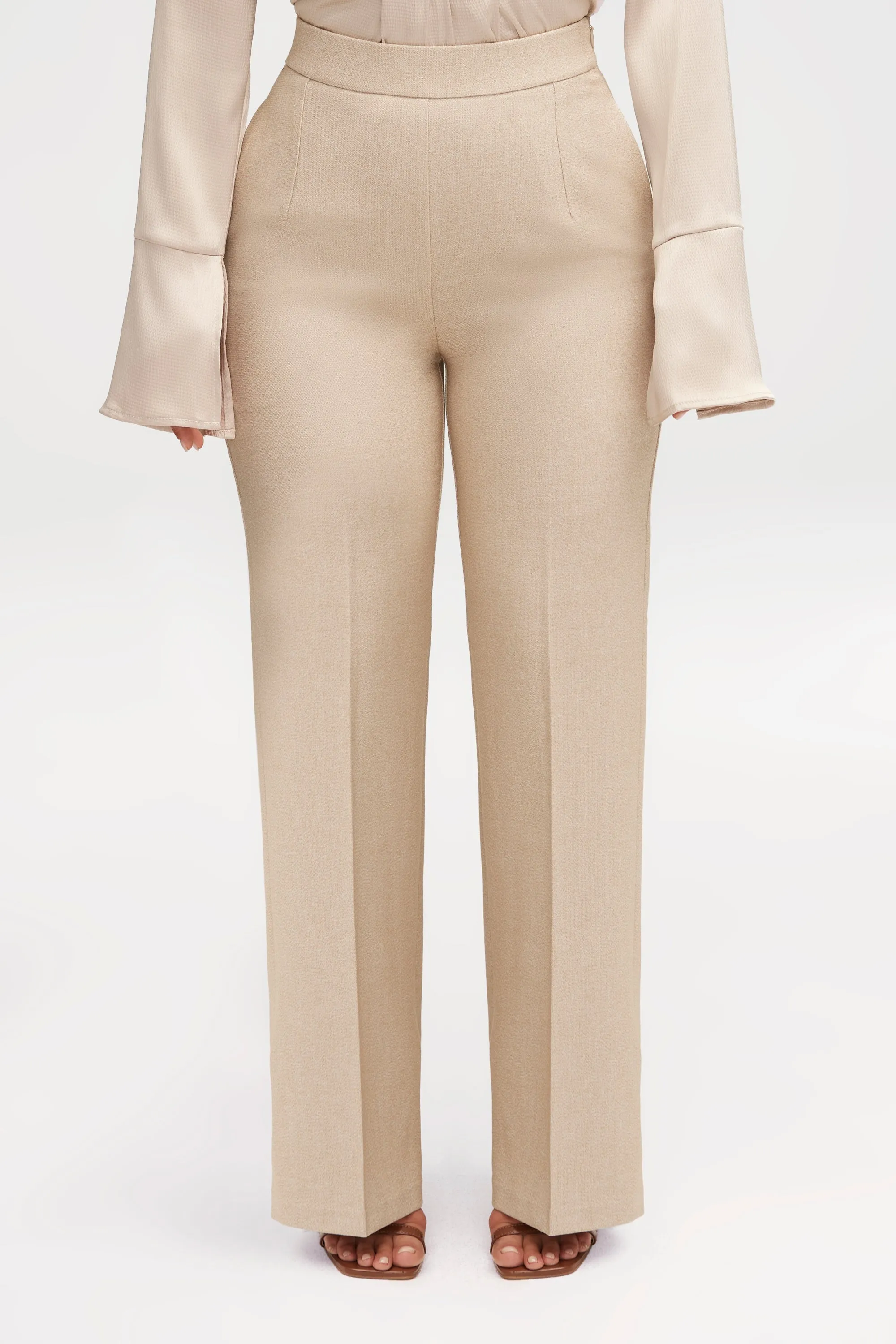 Beige High Rise Wide Leg Pants