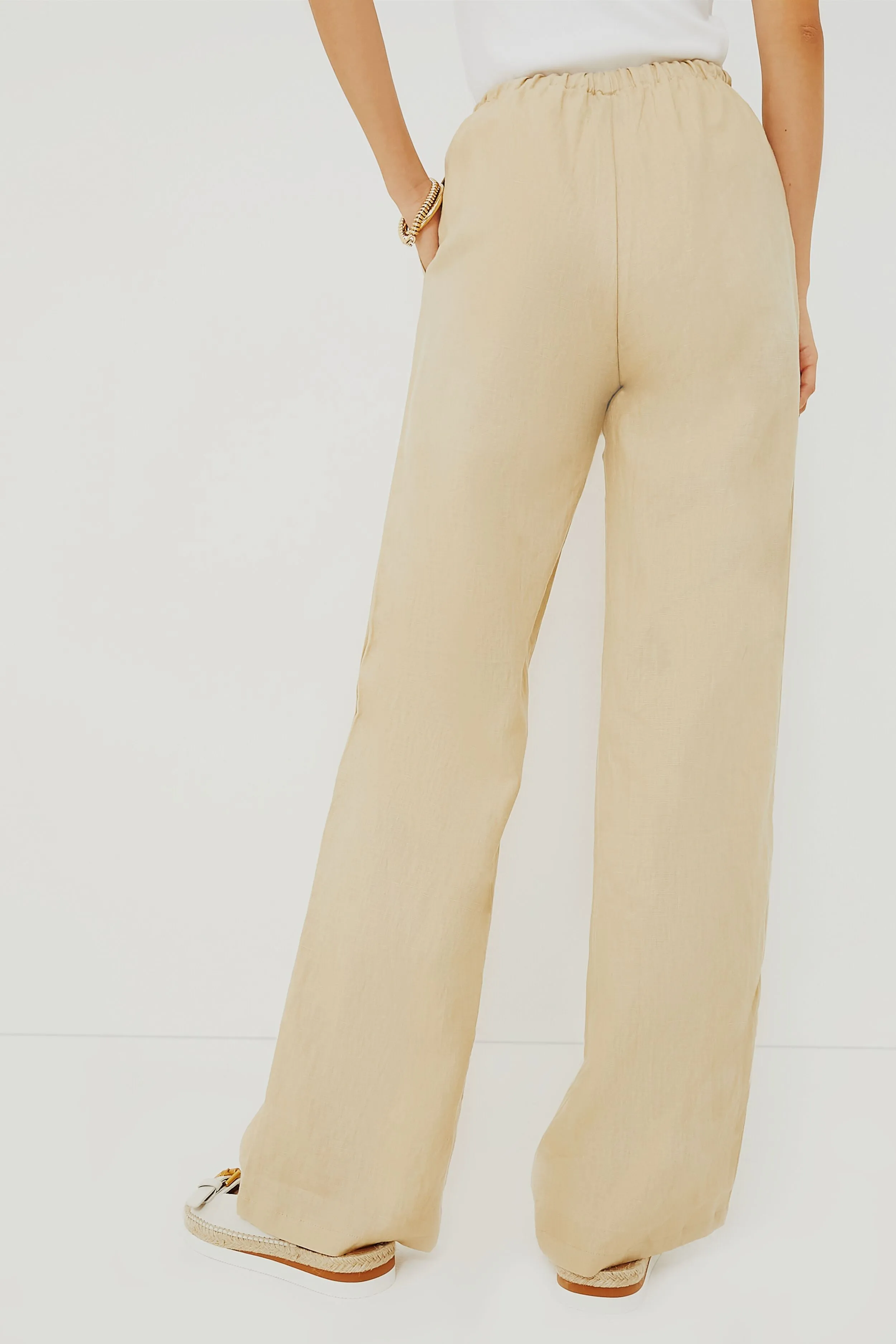 Beige Linen Drawstring Pants