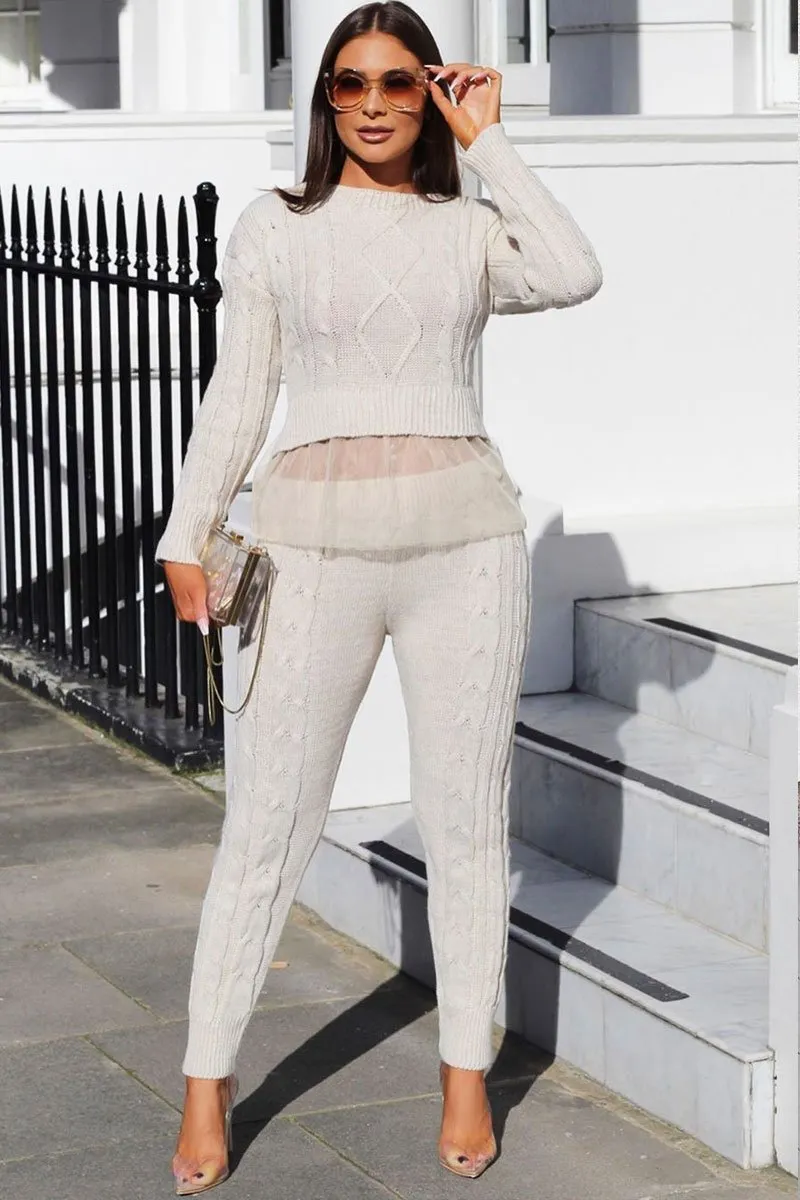 Beige Mesh Insert Jumper and Leggings Co-ord - Laurie