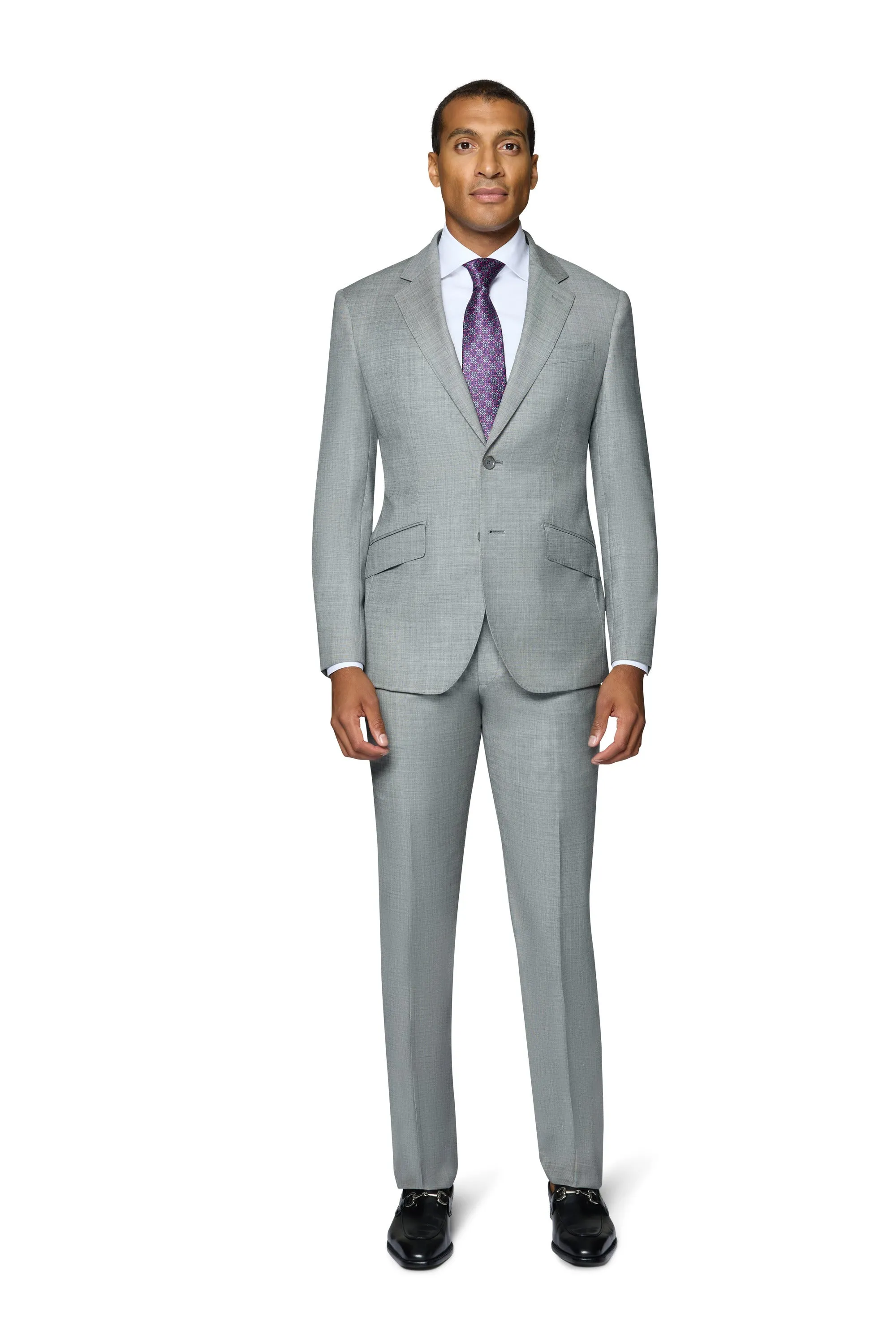 Berragamo Elegant 10015-210 Sharkskin Wool Suit - Grey