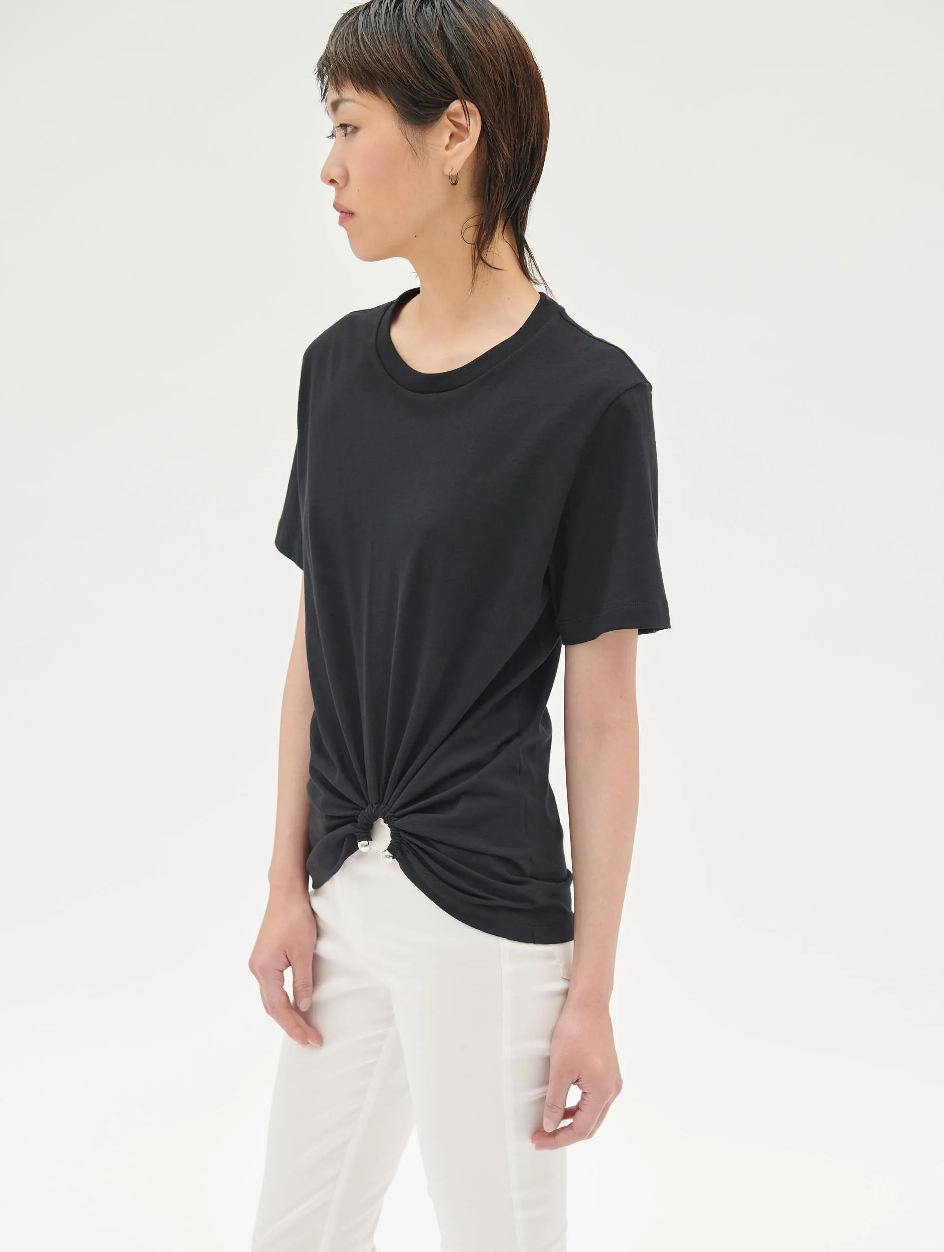 Black cotton jersey T-shirt with jewel detail