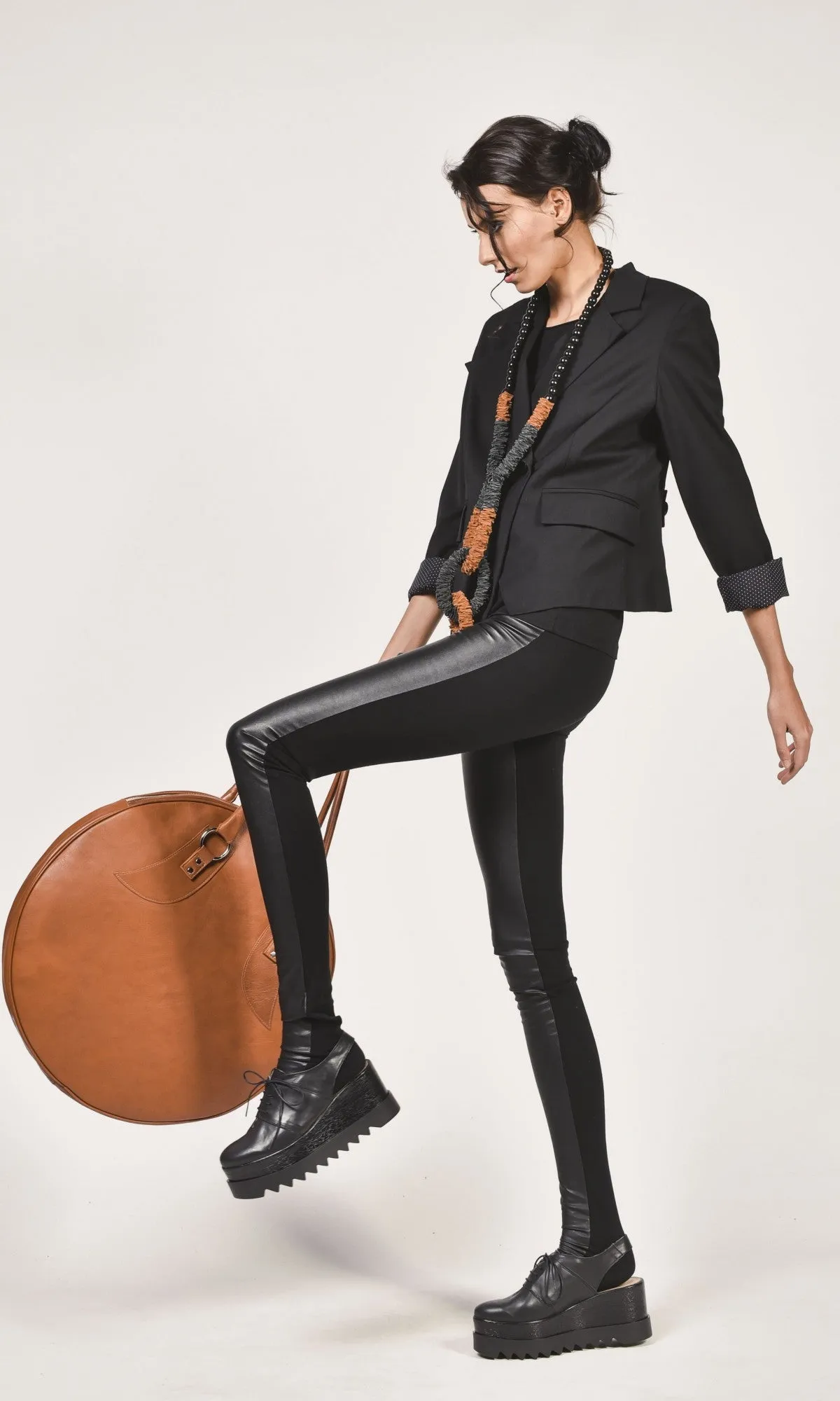 Black Leggings with Vegan Leather Front