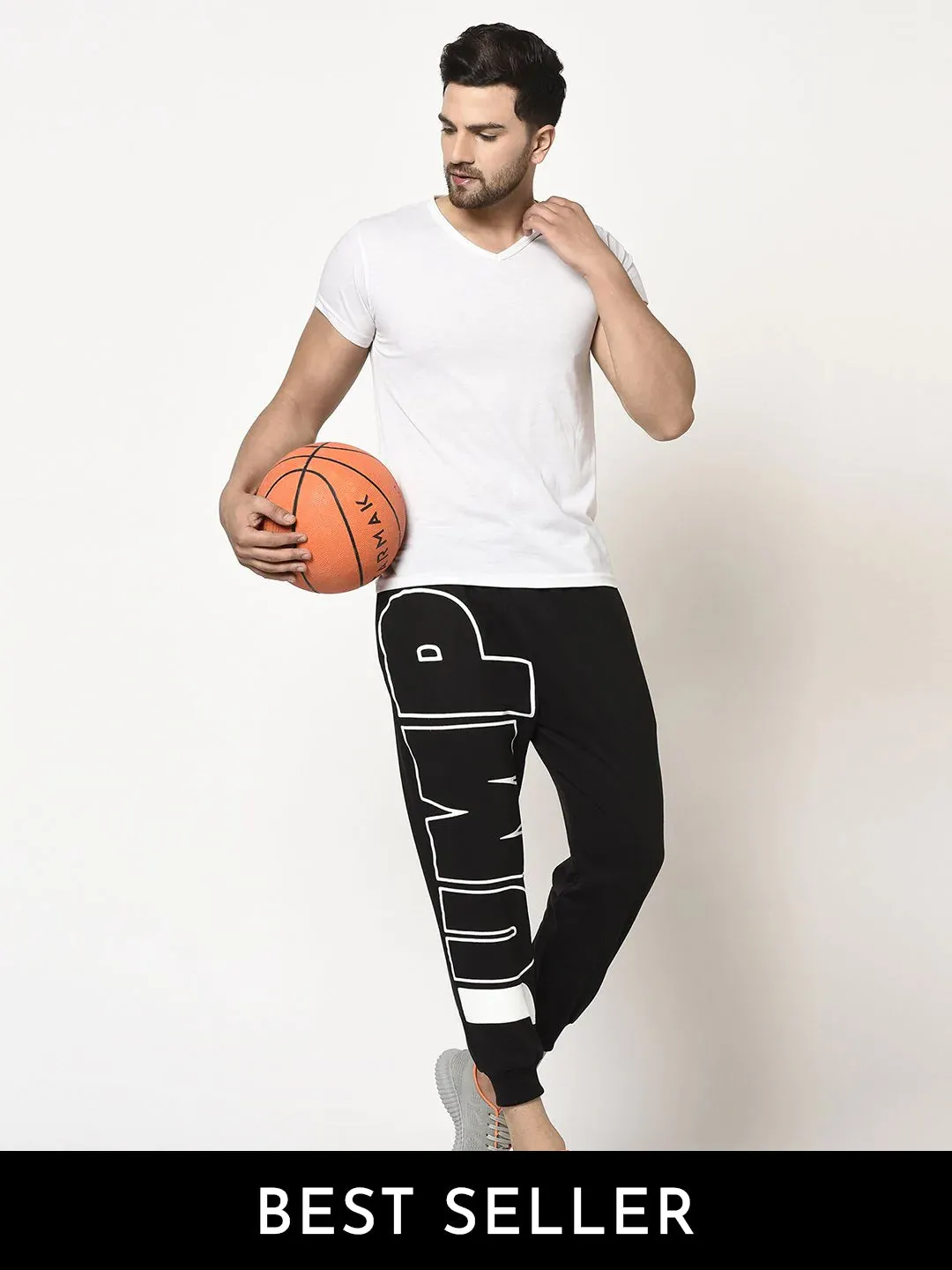 Black Terry With JUMP Placement Printed Jogger