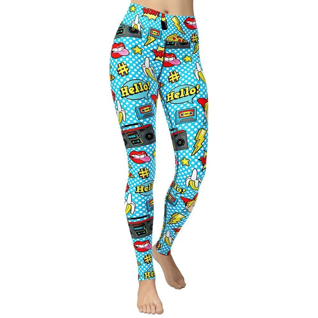 Blue Pop Art Pattern Yoga Leggings