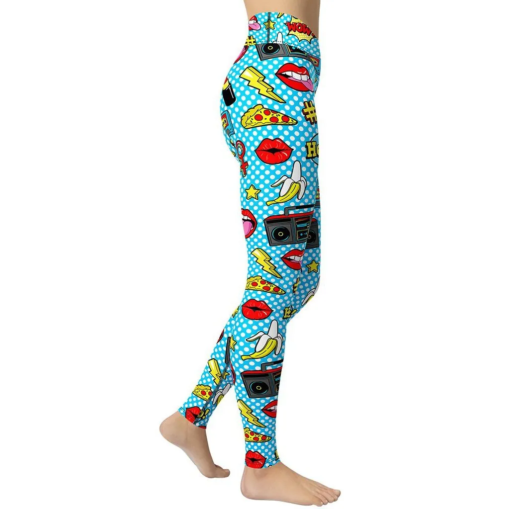 Blue Pop Art Pattern Yoga Leggings