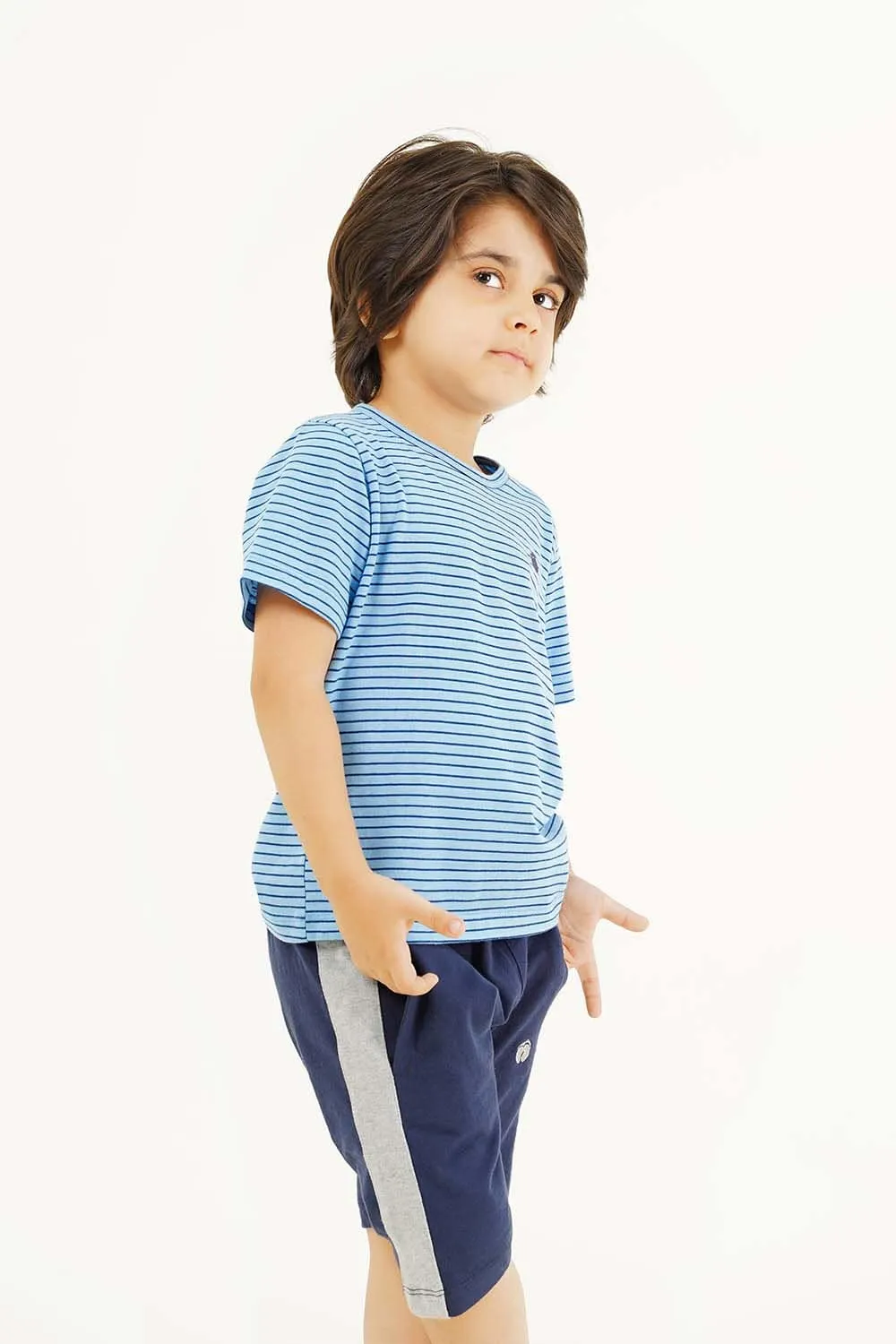 Boy's Short Sleeves Yarn Dyed Crew