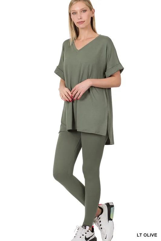 BRUSHED DTY MICROFIBER LOUNGEWEAR SET