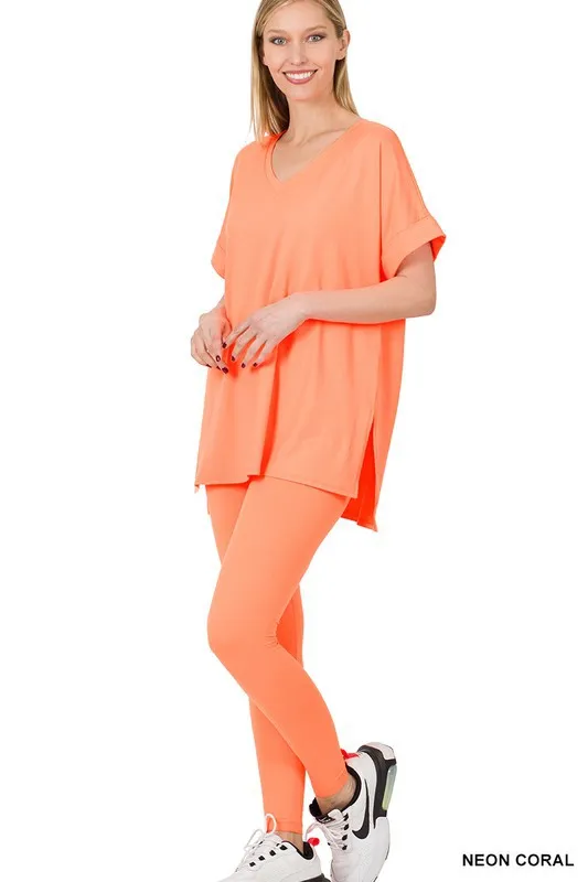 BRUSHED DTY MICROFIBER LOUNGEWEAR SET