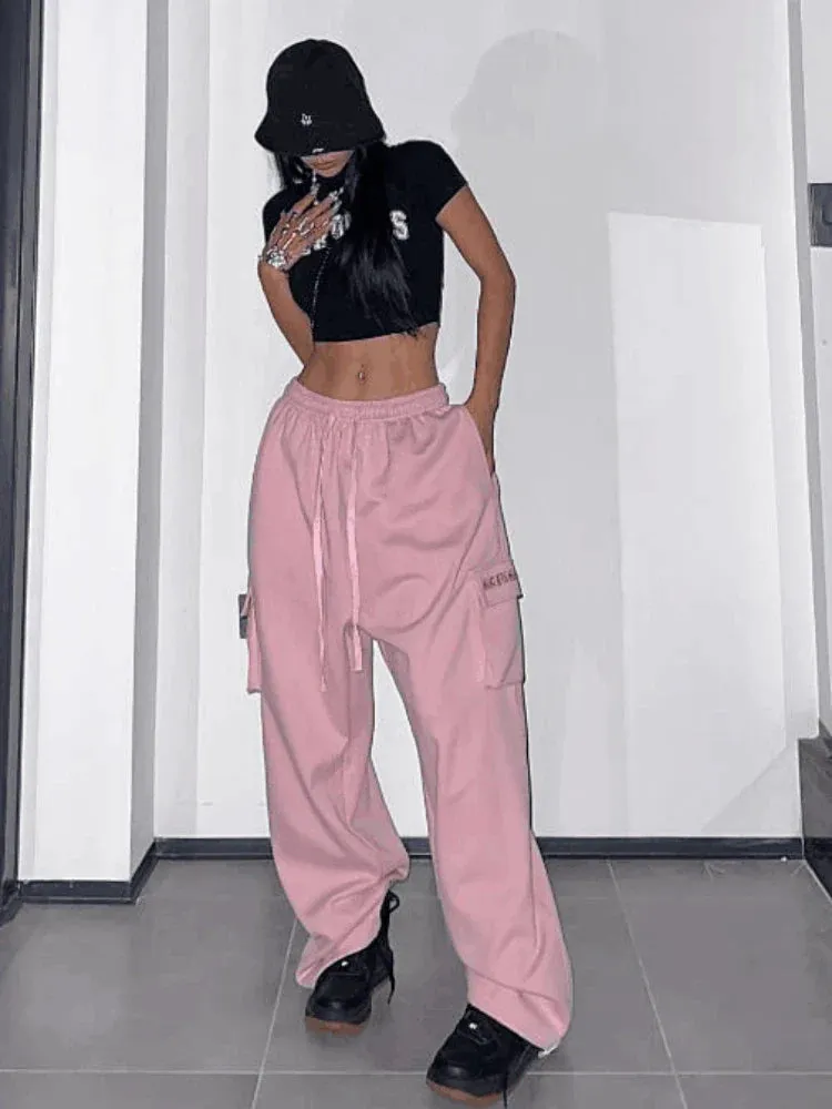 Cargo Pants Women Hip Hop High Waist Baggy Wide Leg Trousers Y2k Streetwear Pants