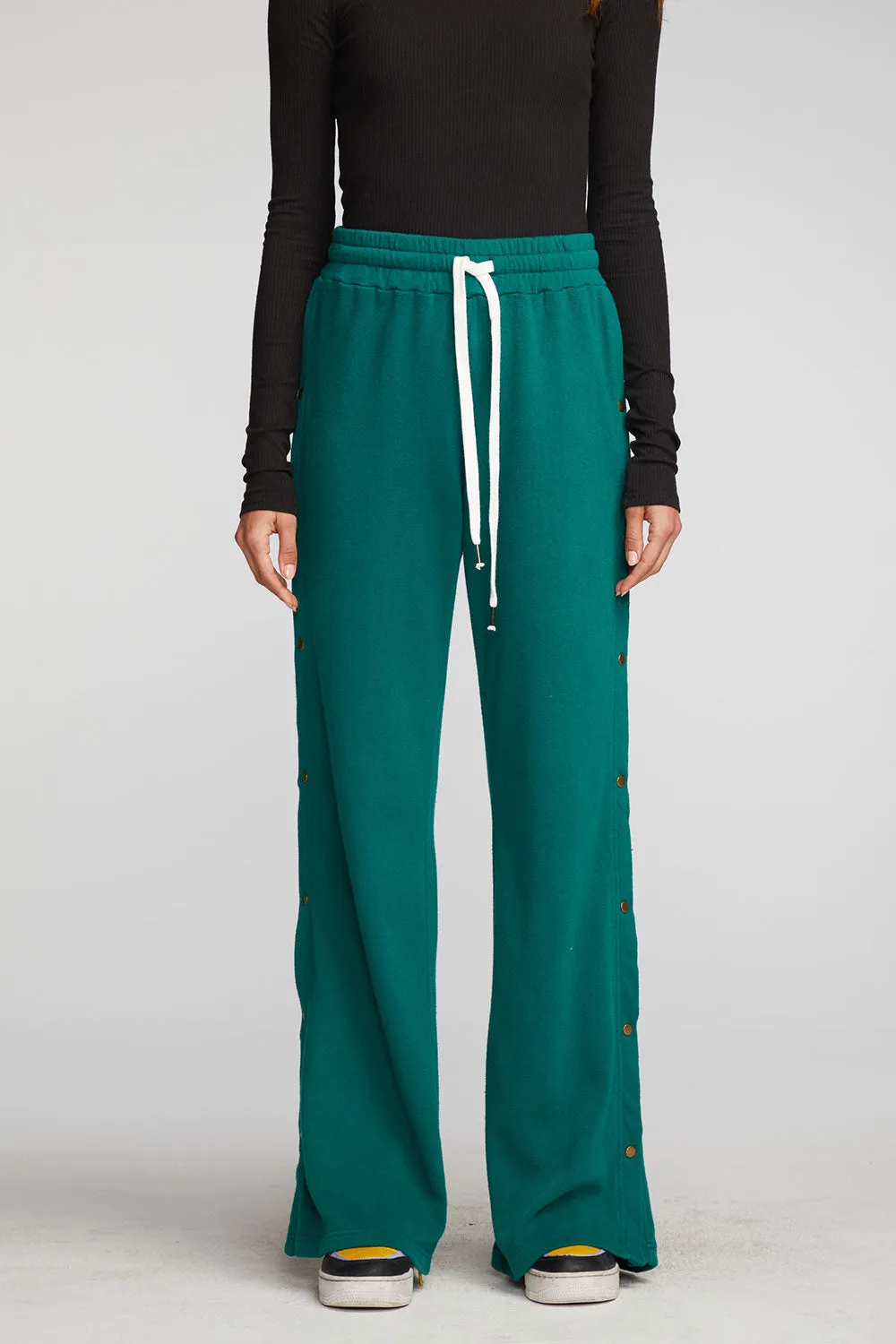 Cotton Fleece Wide Leg Joggers with Button Sideseam