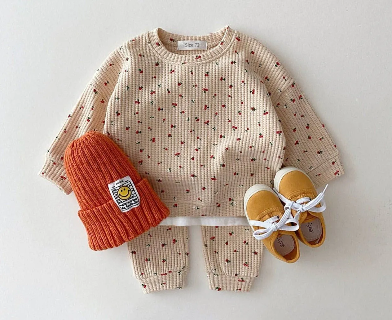 Crew Neck Cherry Waffle Jumper & Joggers Set