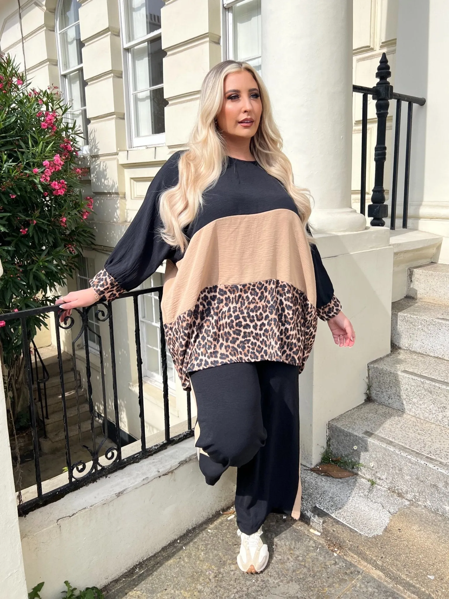 Curve Leopard Wide Leg Trouser Set