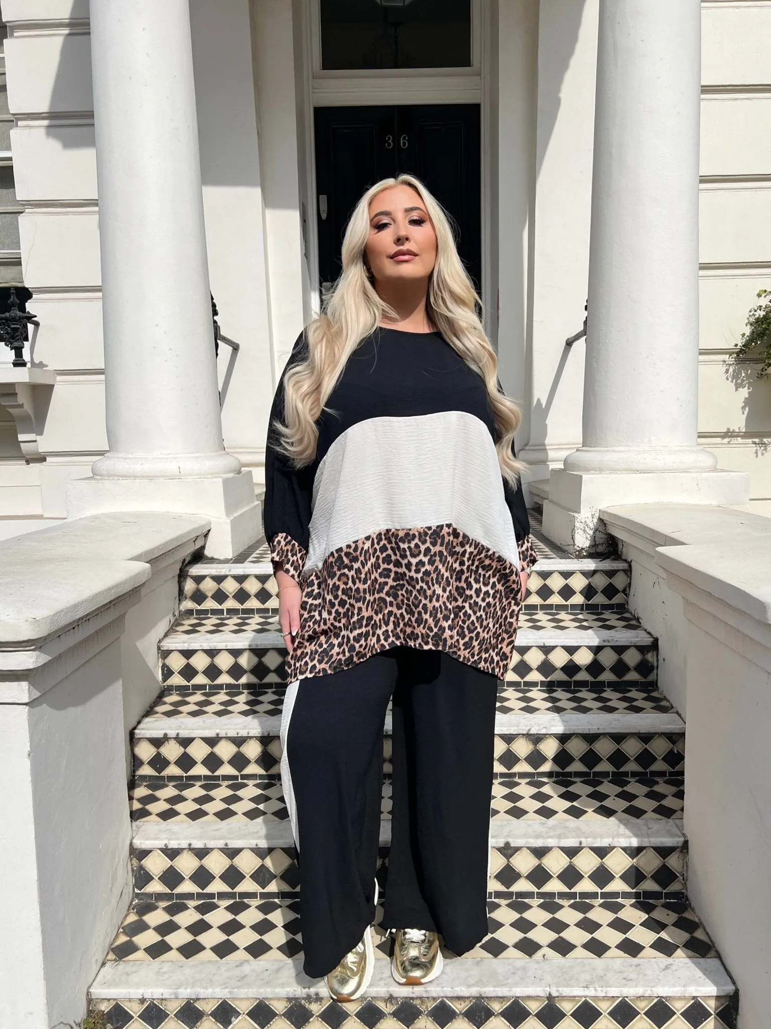 Curve Leopard Wide Leg Trouser Set