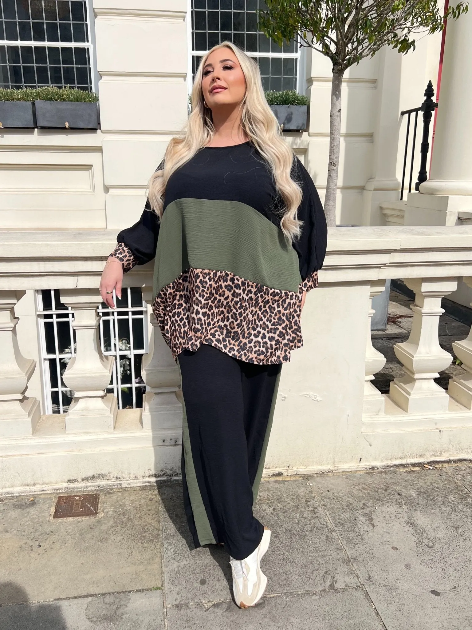 Curve Leopard Wide Leg Trouser Set