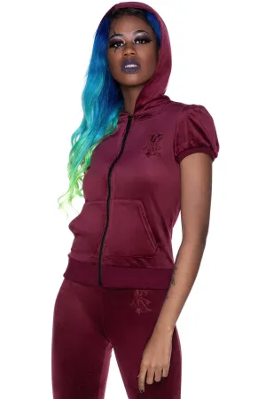 Dee-Lux Velvet Hoodie [BURGUNDY]