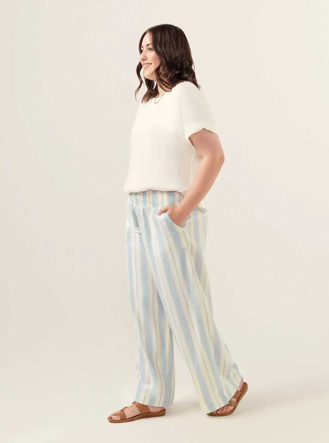 Del Mar Linen Blend Pants Sky Blue