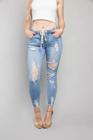 Distressed Denim Jogger