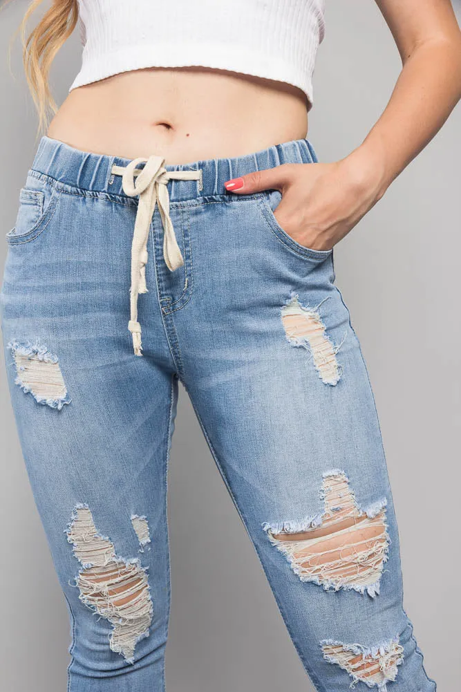 Distressed Denim Jogger