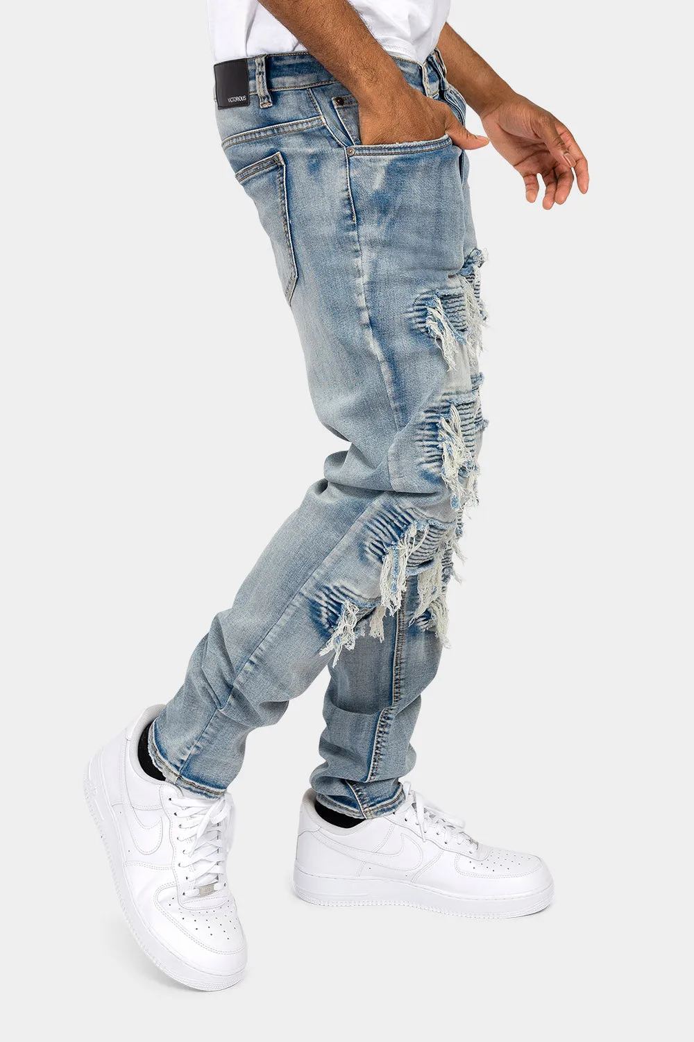 Distressed Ripped Moto Biker Denim Jeans