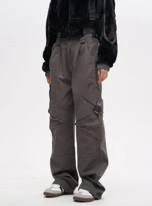 Double Waist Strap Wide Leg Cargo Pants