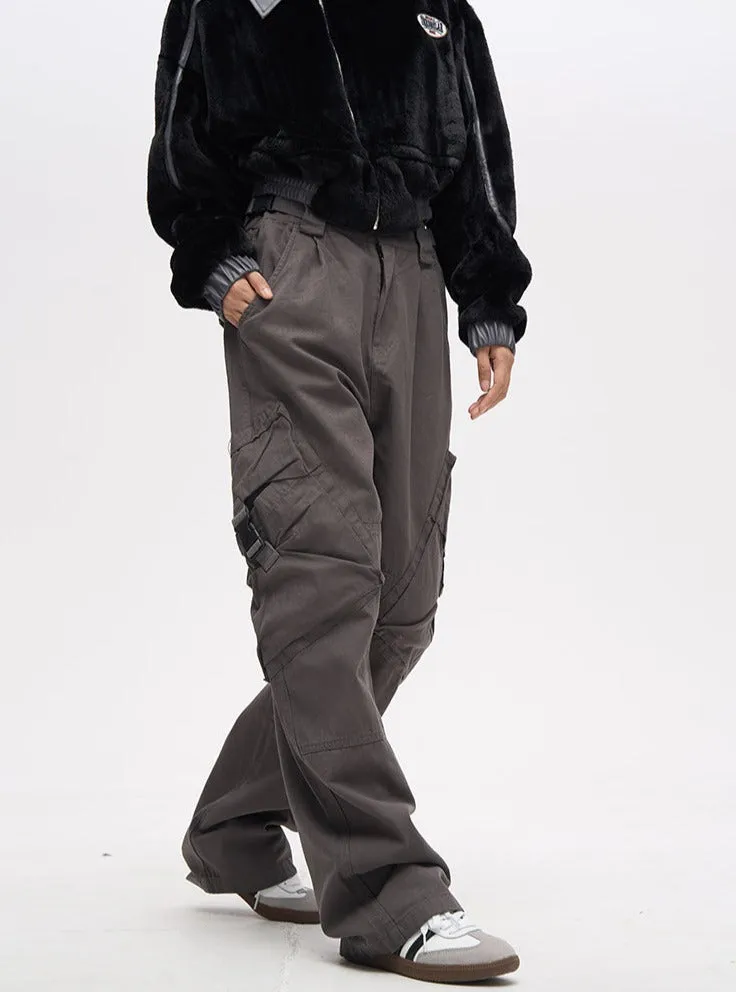 Double Waist Strap Wide Leg Cargo Pants