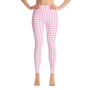 ELEVATED ESSENTIALS, BOOTY BOOSTING HIGH WAISTBAND LEGGING PINK WHITE HOUNDSTOOTH