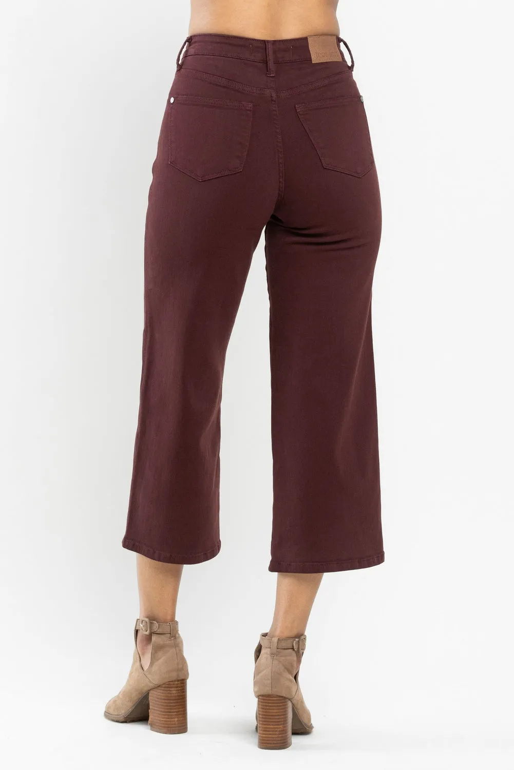 Eva High Rise Tummy Control Burgundy Wide Leg Jeans