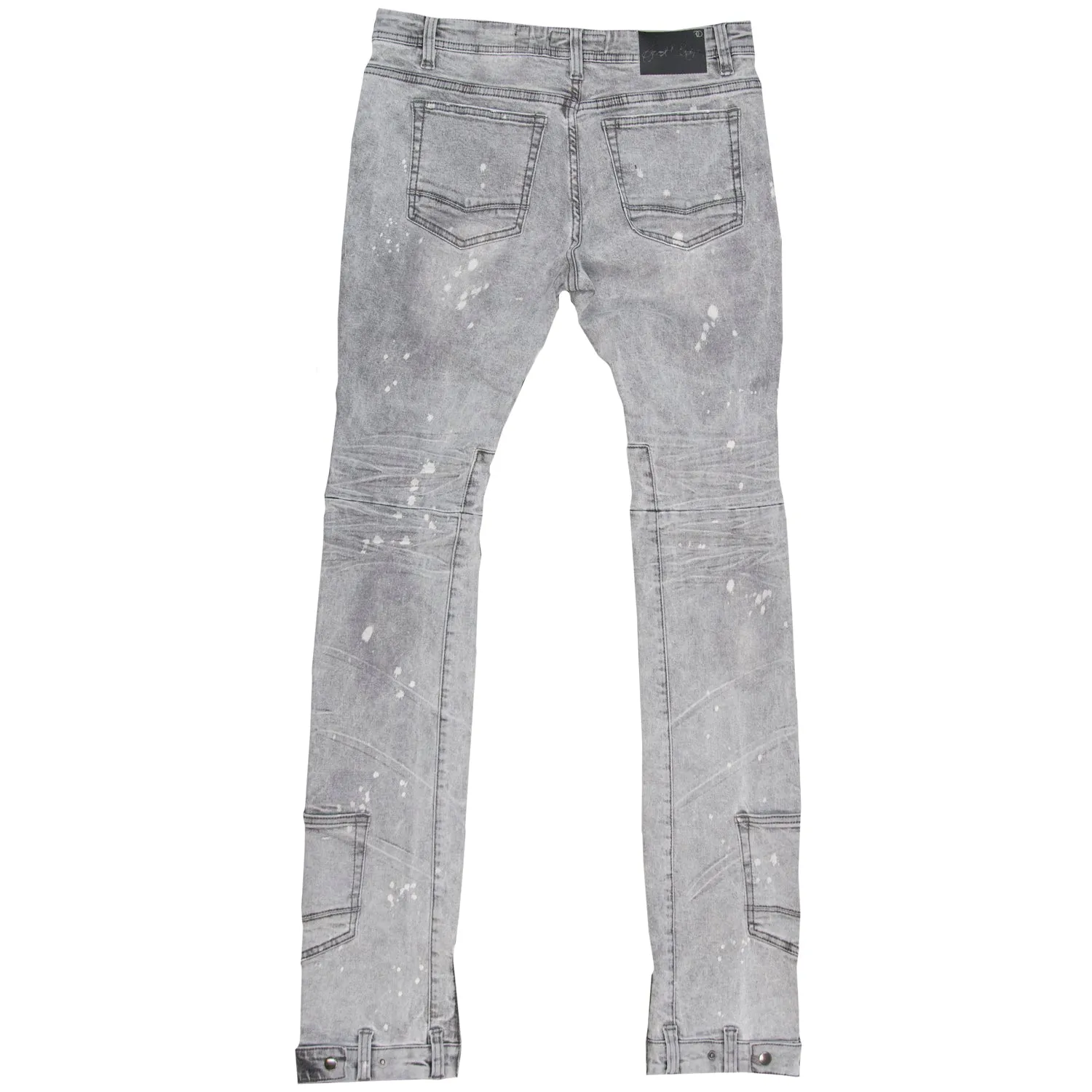 F1748 Shredded Biker Denim Jeans w/ Bottom Leg Zipper | 40-inch Inseam - Gray