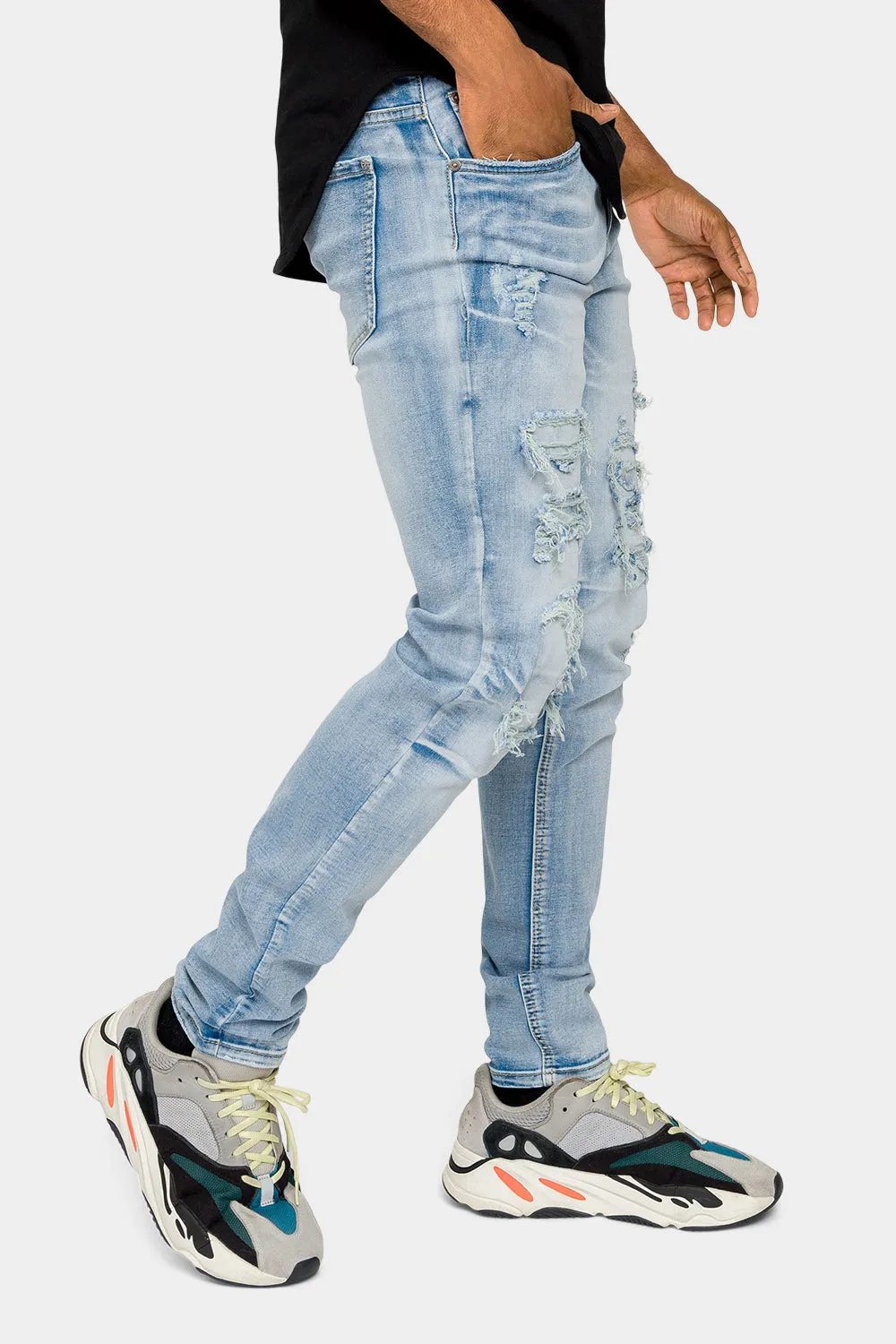 Faded Ripped Repair Denim Jeans