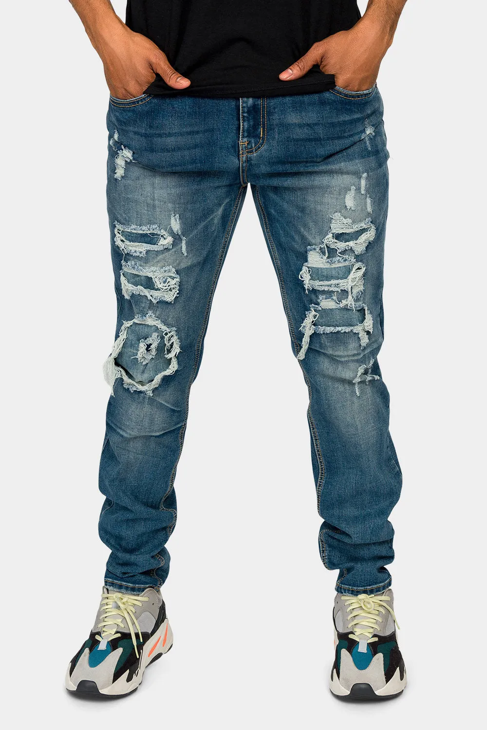 Faded Ripped Repair Denim Jeans