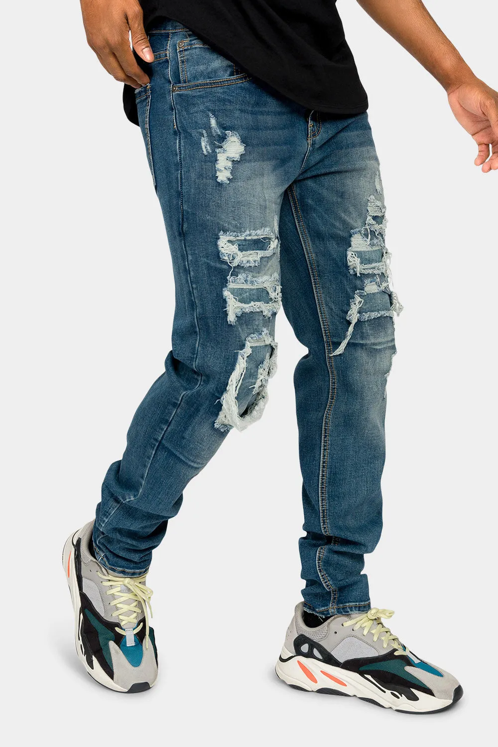 Faded Ripped Repair Denim Jeans