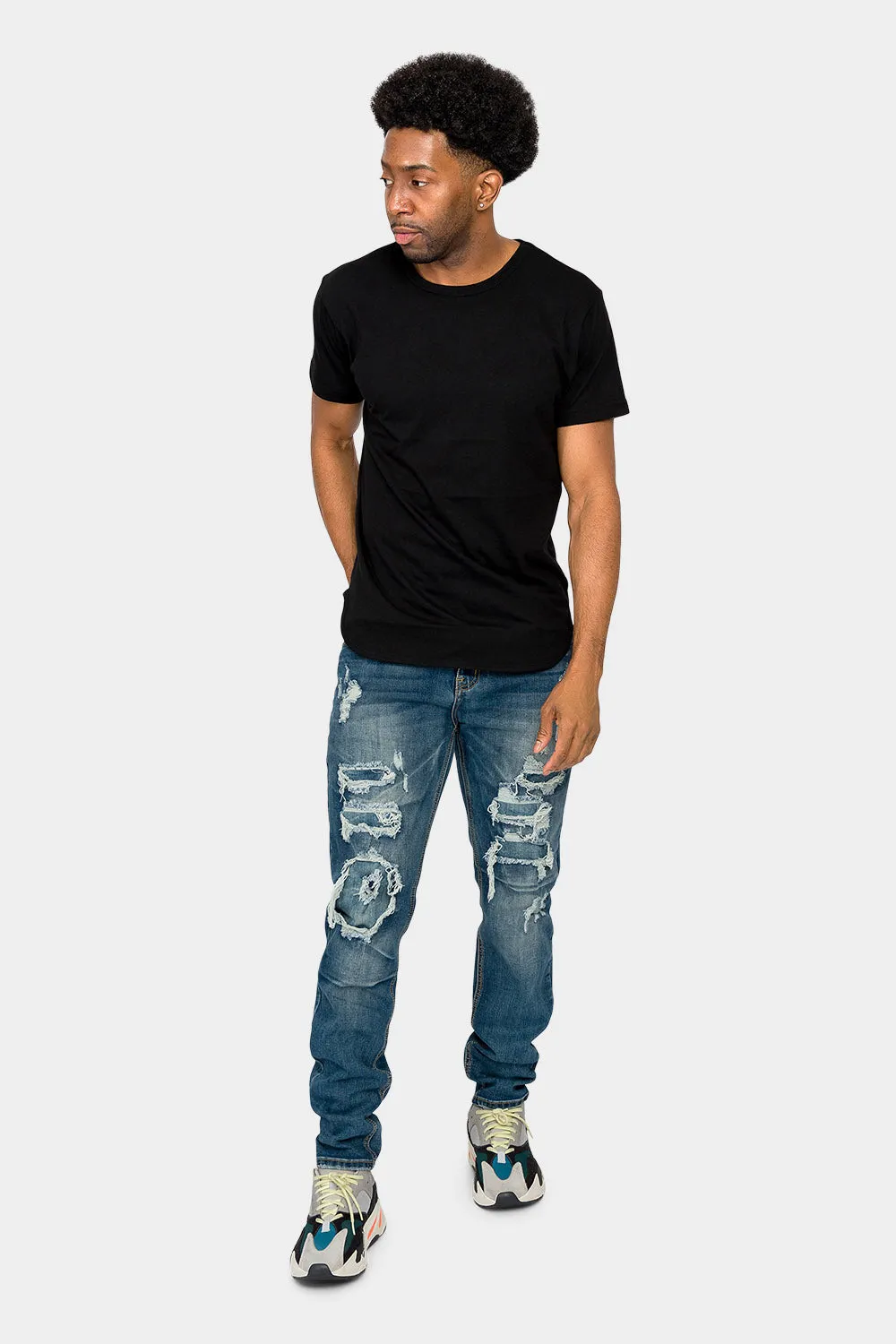 Faded Ripped Repair Denim Jeans