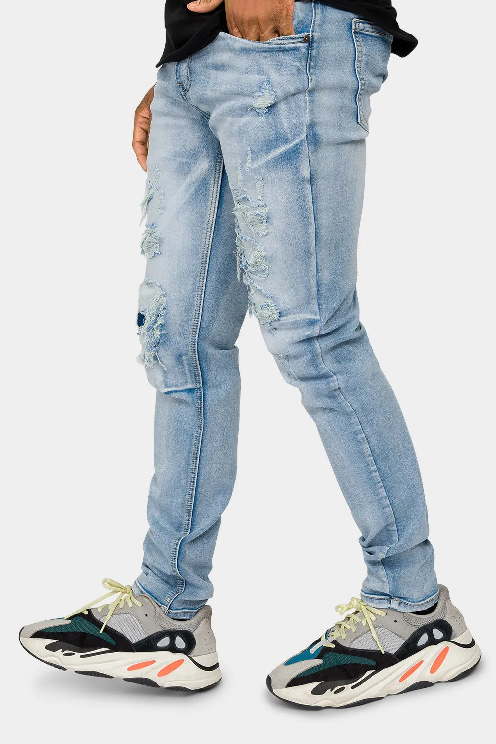 Faded Ripped Repair Denim Jeans