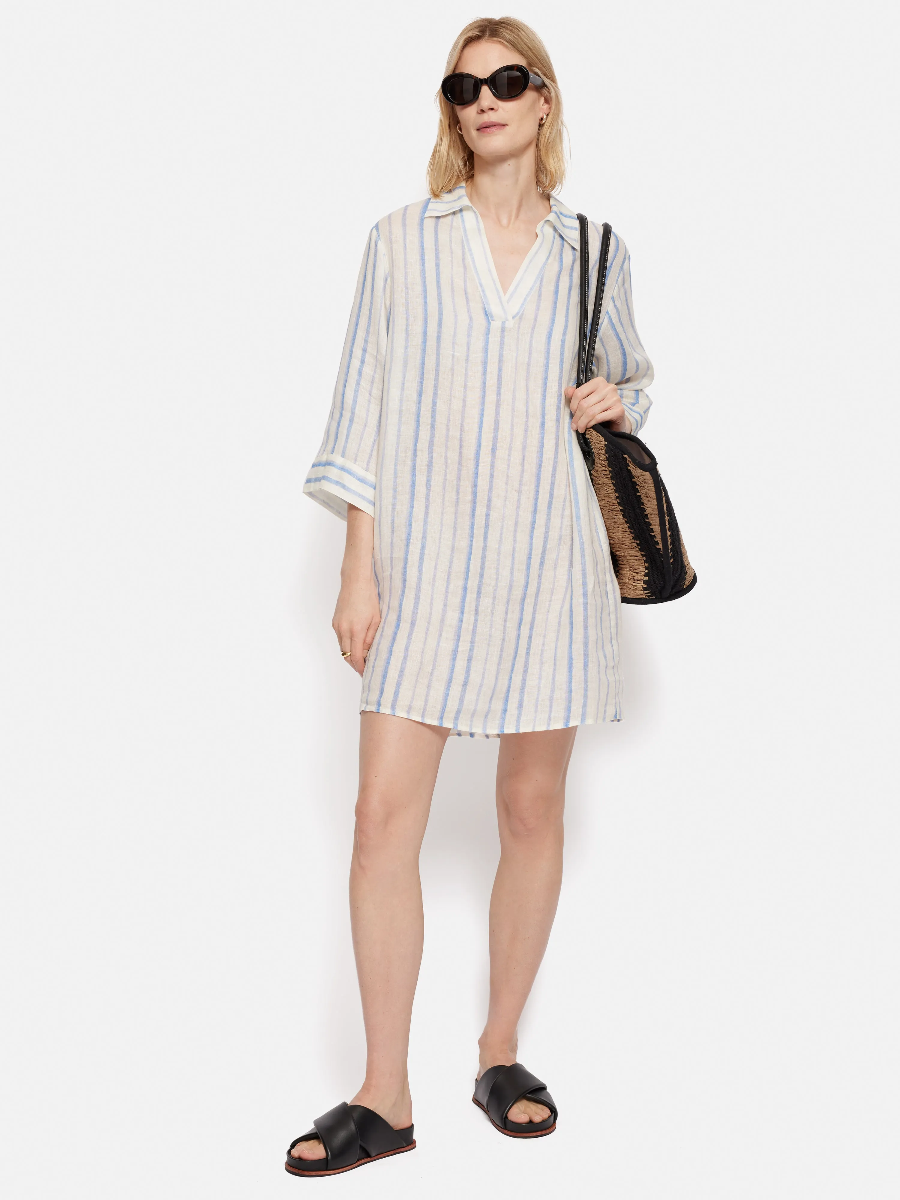 French Linen Stripe Tunic Dress | Blue