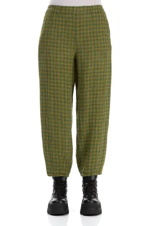 Green Check Linen Pencil Trousers