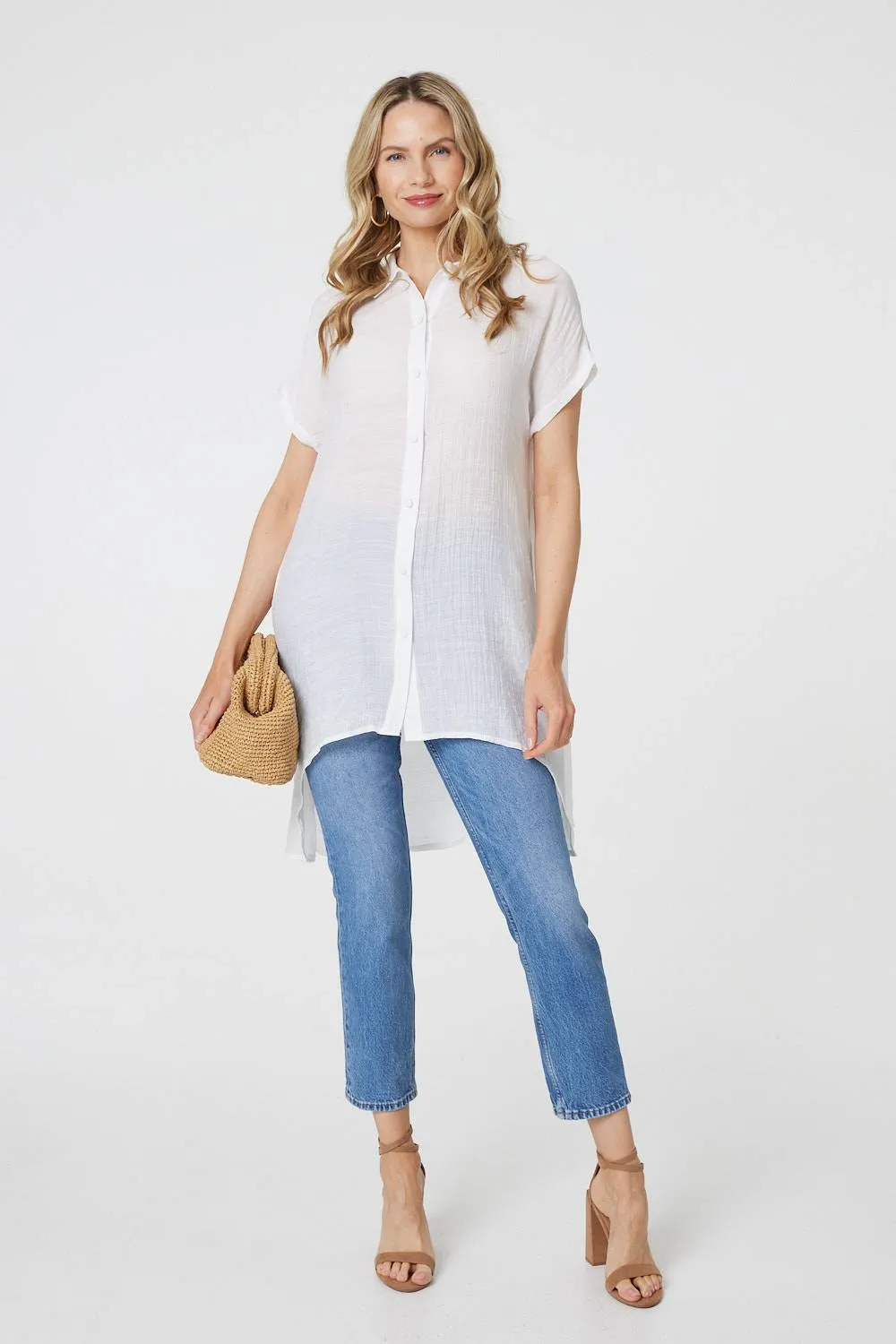 High Low Longline Button-Up Shirt