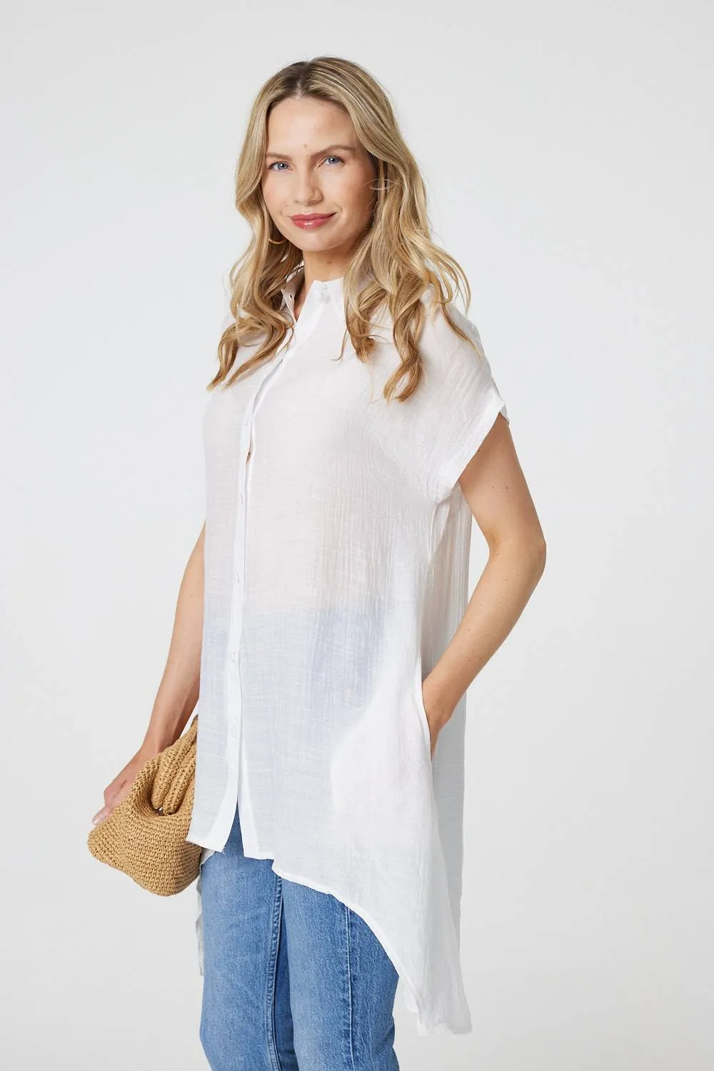 High Low Longline Button-Up Shirt