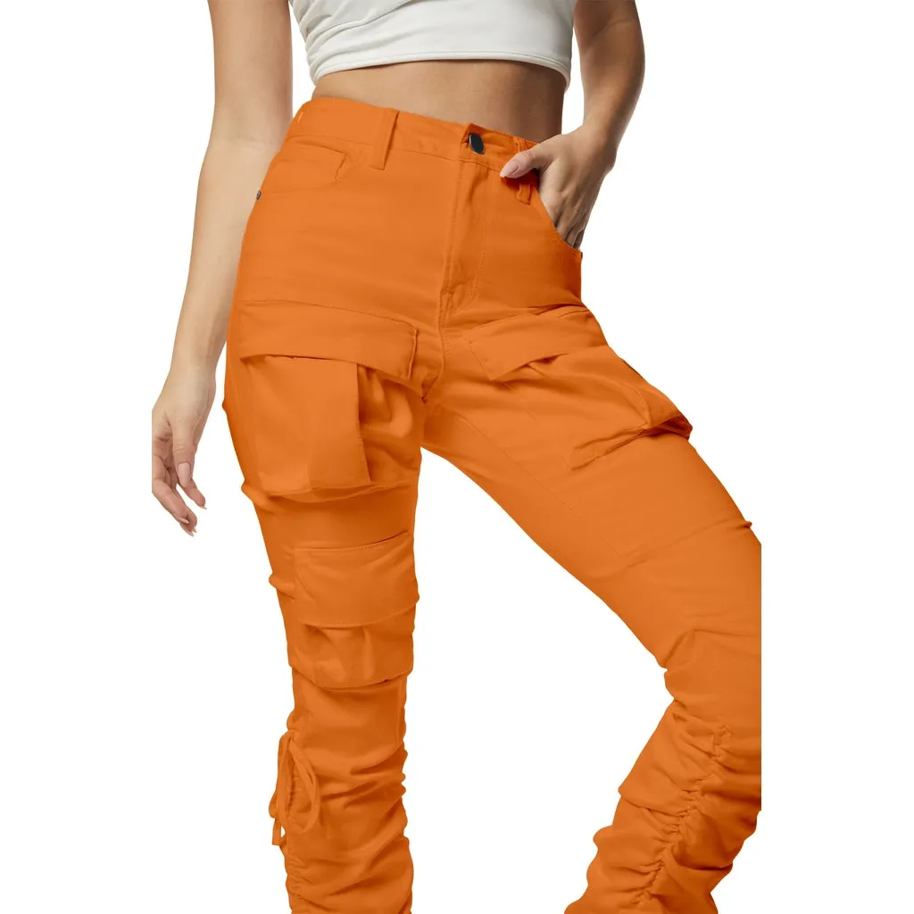 High Rise Strap Bootcut Twill Pants - Apricot Crush