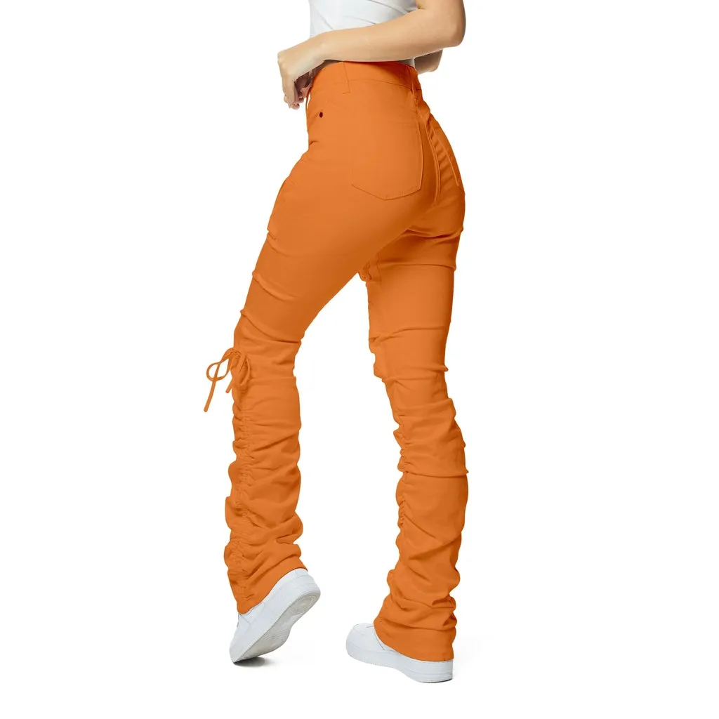 High Rise Strap Bootcut Twill Pants - Apricot Crush