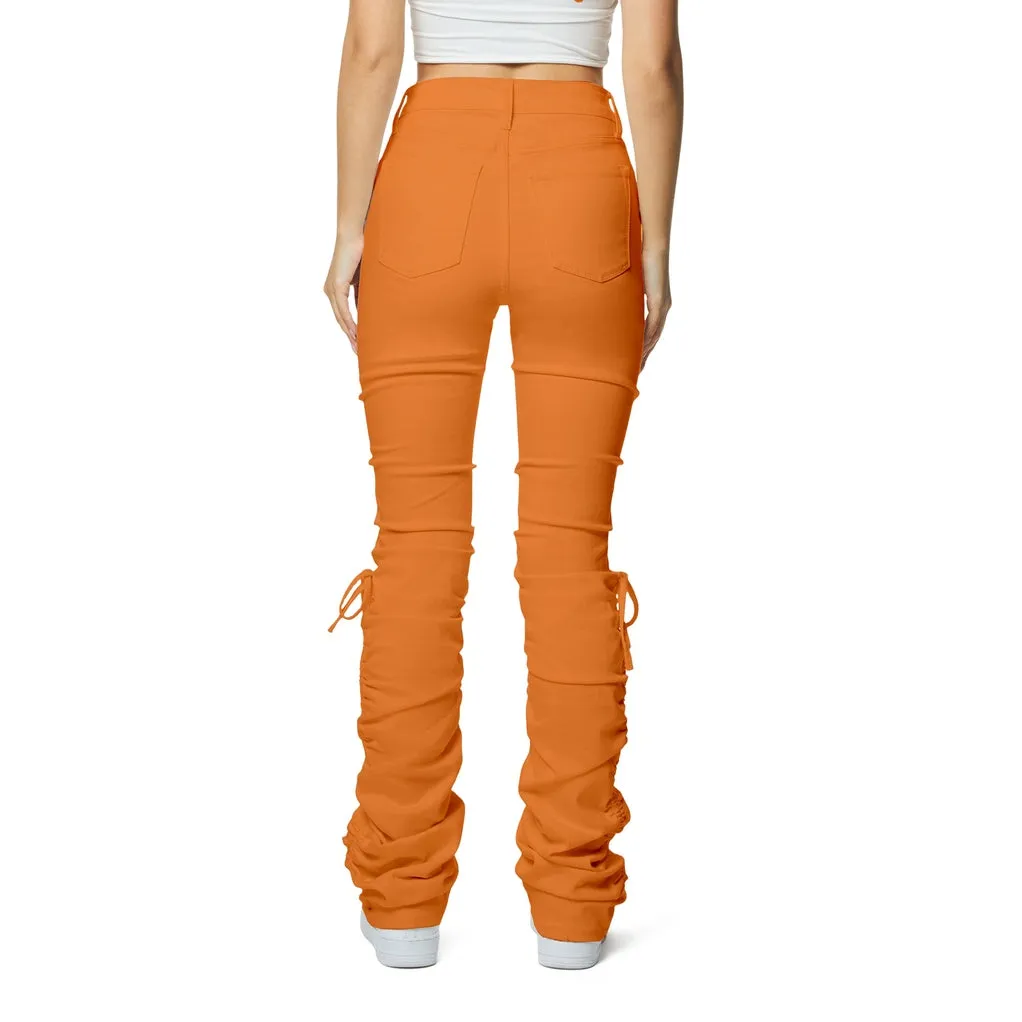 High Rise Strap Bootcut Twill Pants - Apricot Crush