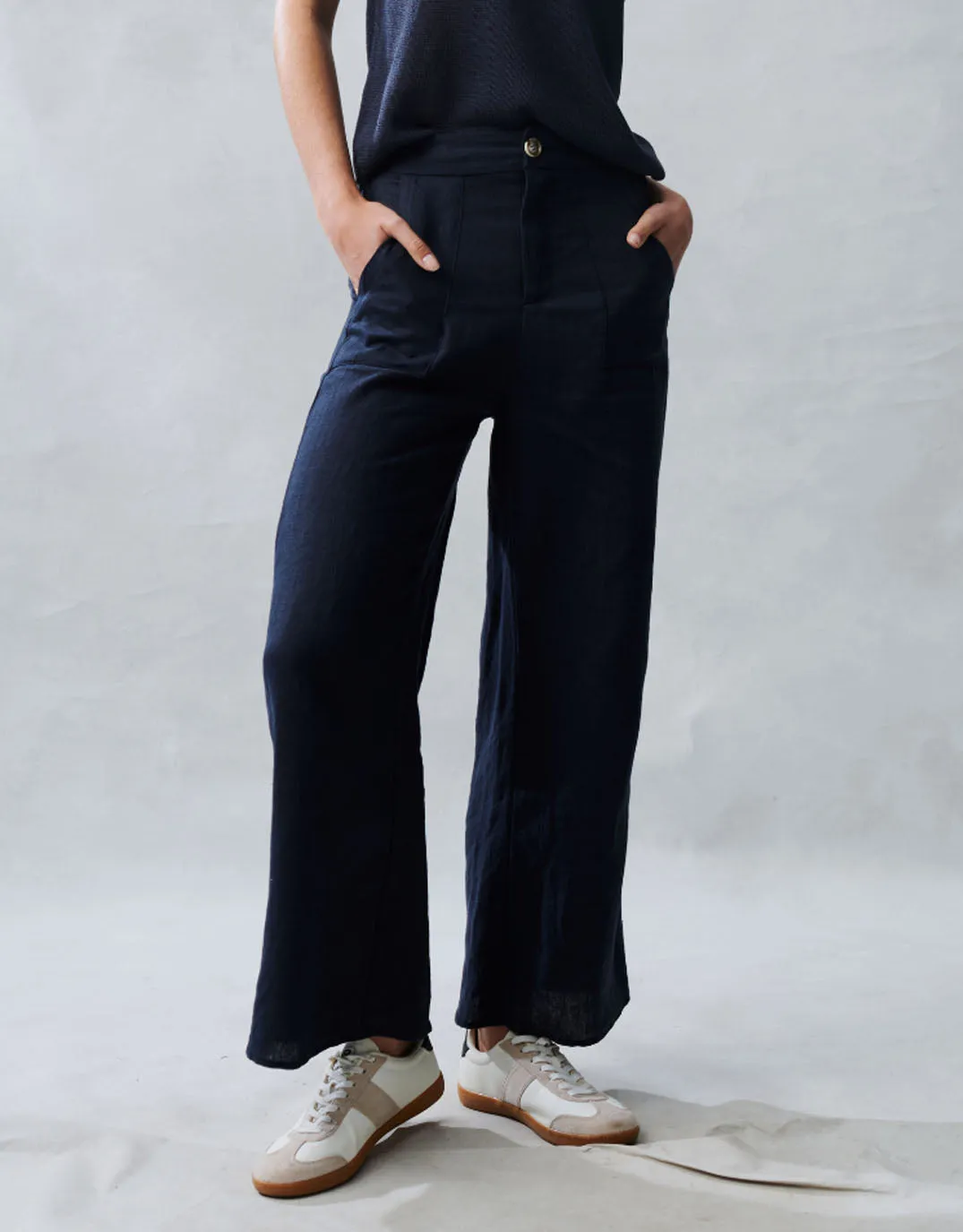 Jude Wide Leg Linen Pants - Navy