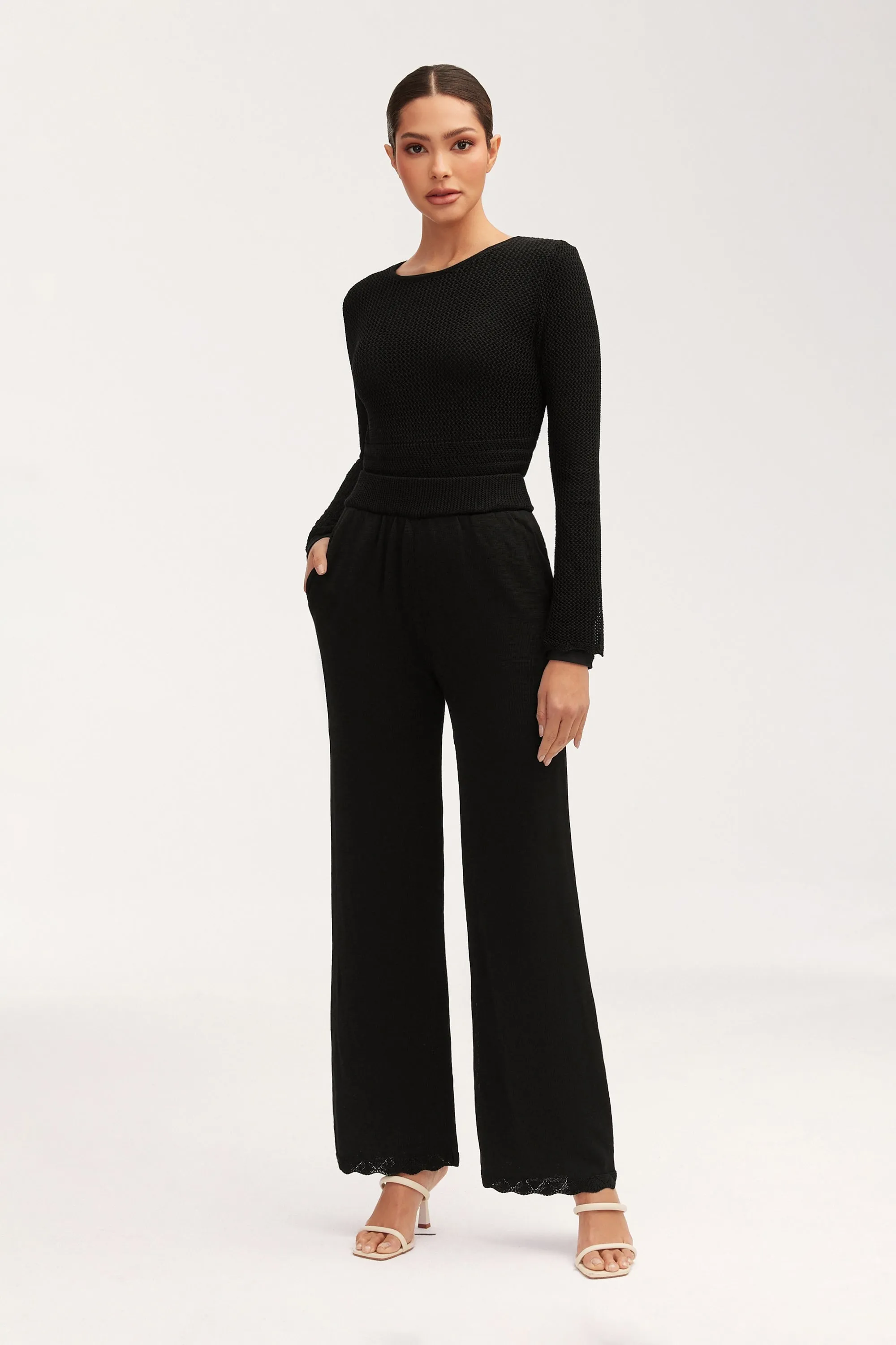 Kendall Crochet Wide Leg Pants - Black